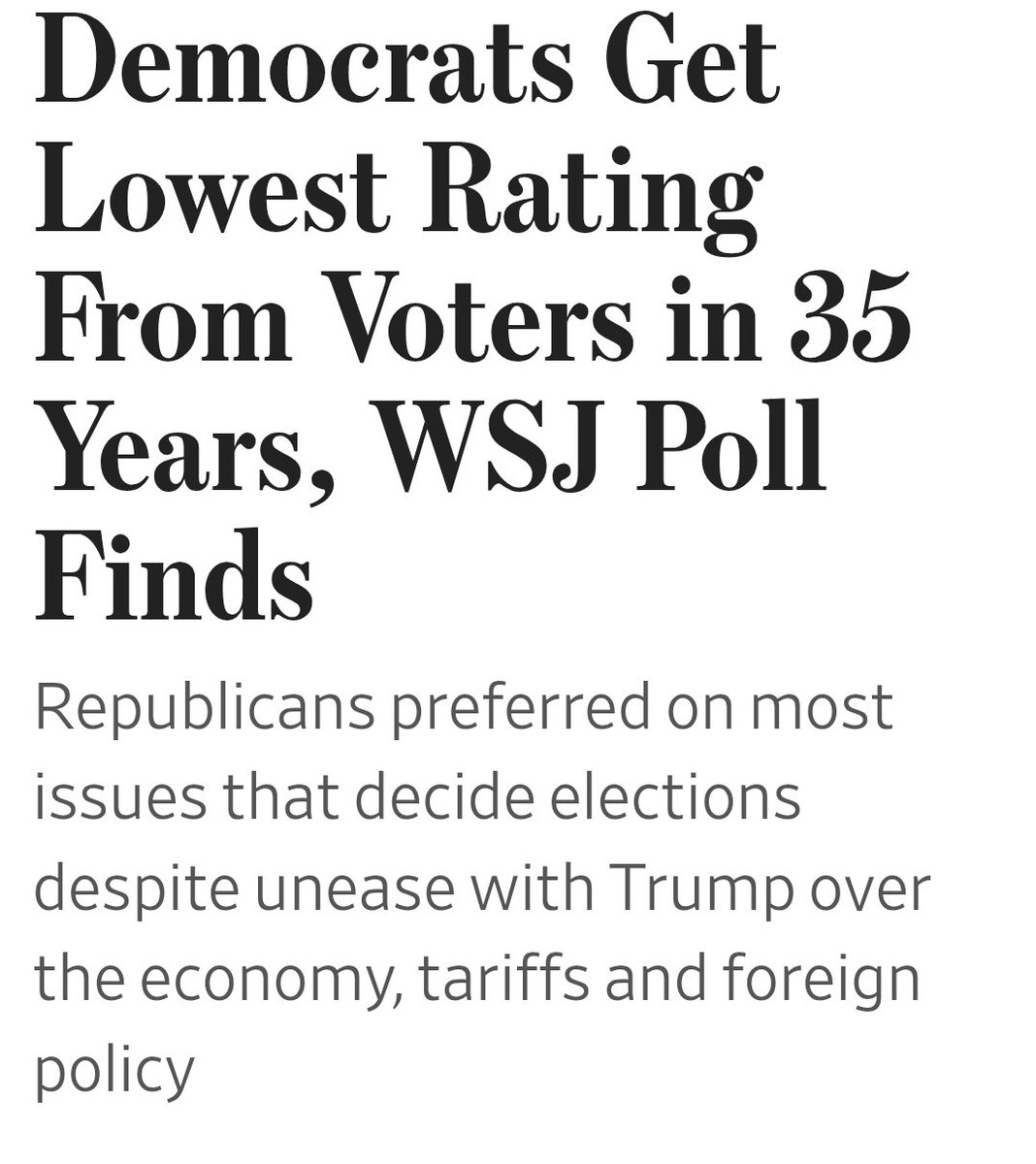 WinfieldSmart's tweet image. Democrats Get
Lowest Rating
From Voters in 35
Years, WSJ Poll
Finds