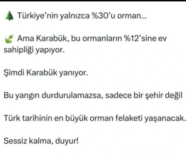 #KarabükYanıyorSessizKalma
#bursayanıyor  #ormanyangını 
Ses ver türkiye ciğerlerimiz yanıyor...