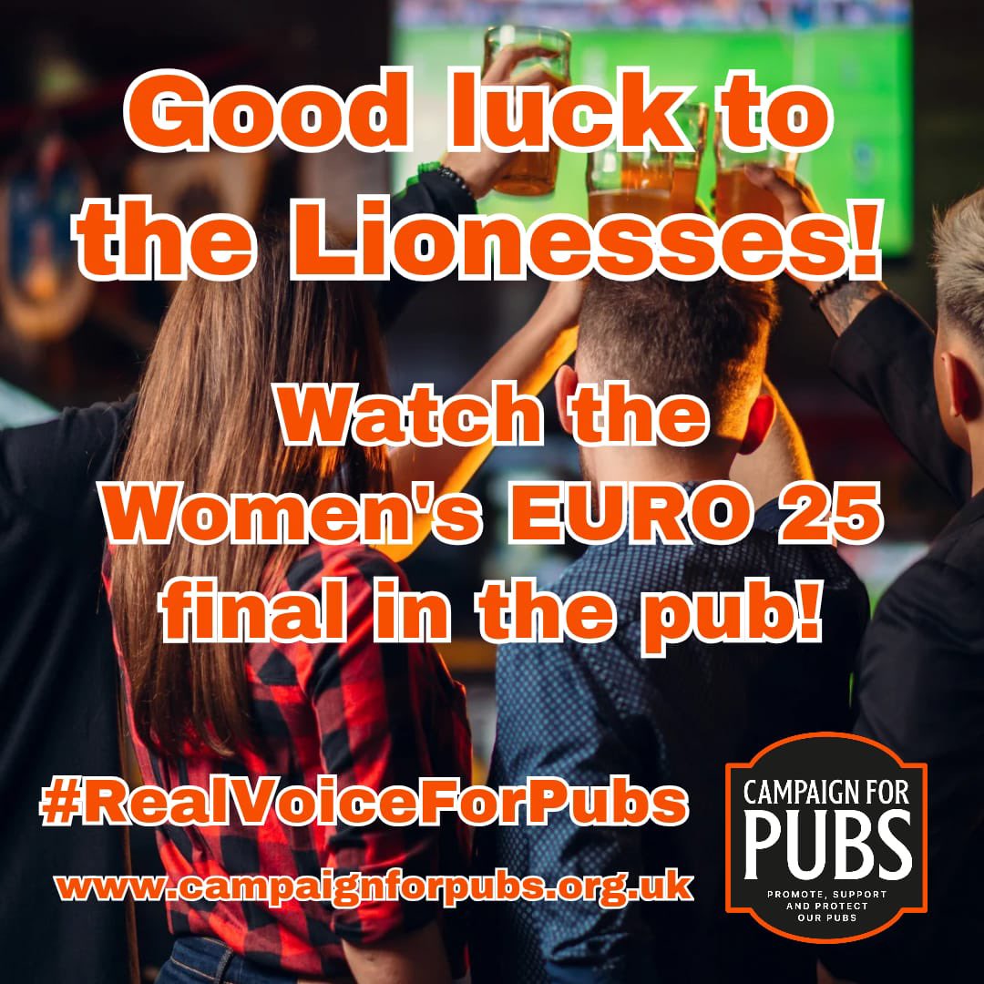 CampaignforPubs's tweet image. Good luck to the @Lionesses tomorrow in the #WEURO2025 #Euro2025 final! 🦁🤞
#Pubs all over #England will be cheering you on! 🏴👏
What #pub will you be watching it in?
5pm UK time 📺 ⚽️ #sportinpubs #Lionesses