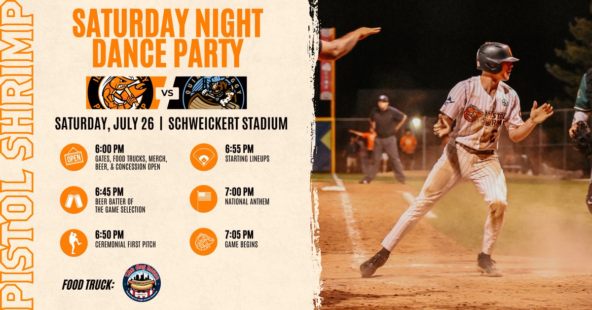PShrimpBaseball's tweet image. Tonight at Schweickert Stadium ➡️ Saturday Night Dance Party! 🪩
🏟️ Gates Open 6:00
⚾️ First Pitch 7:05
🌭 Dog House of LaSalle
#FearTheClaw | More Info ⬇️
pistolshrimpbaseball.com/x/6hkzw
