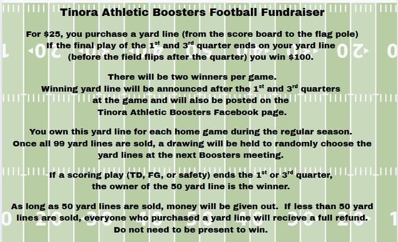 🚨The Tinora Athletic Boosters have a new fundraiser for the 2025 season.
🏈For $25, you have a chance to win $100 or more for each home Varsity football game.

📨Message Booster Trustee Heather to play!

noahandheatherhampton@gmail.com