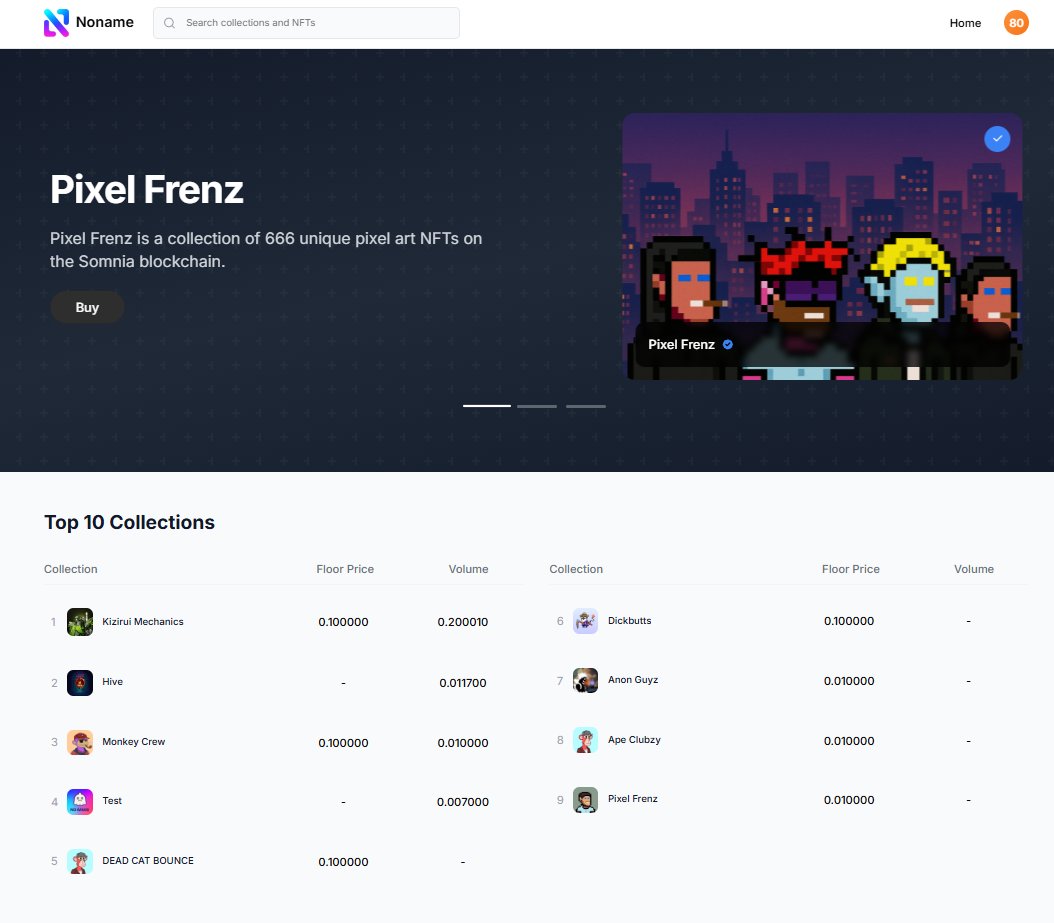 Noname is live on <a href="/Somnia_Network/">Somnia</a>  testnet. the first operational NFT marketplace on the network. List, buy, make offers. Don’t fade.

noname.market