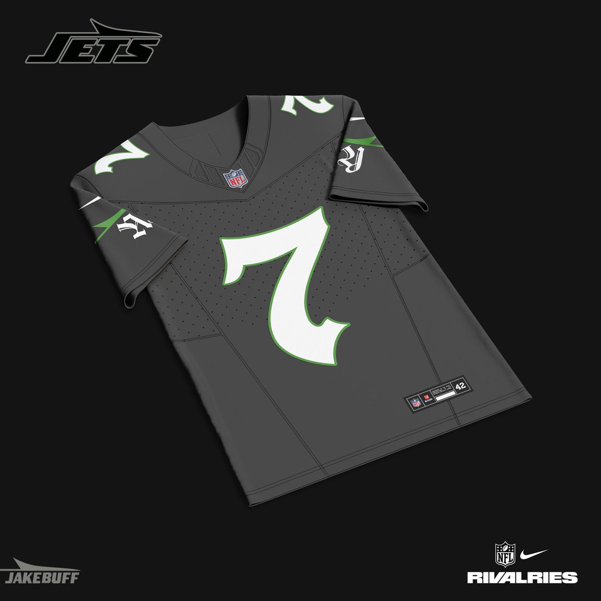 jakebuff22's tweet image. Might as well show my concepts. Truly have no idea where this could go. Definitely a swamp green color somewhere and some type of graffiti/old English type of font. Hoping a gunmetal type color jersey tho 😳🫣 #JetUp @Nike @NFL @nyjets #NFL