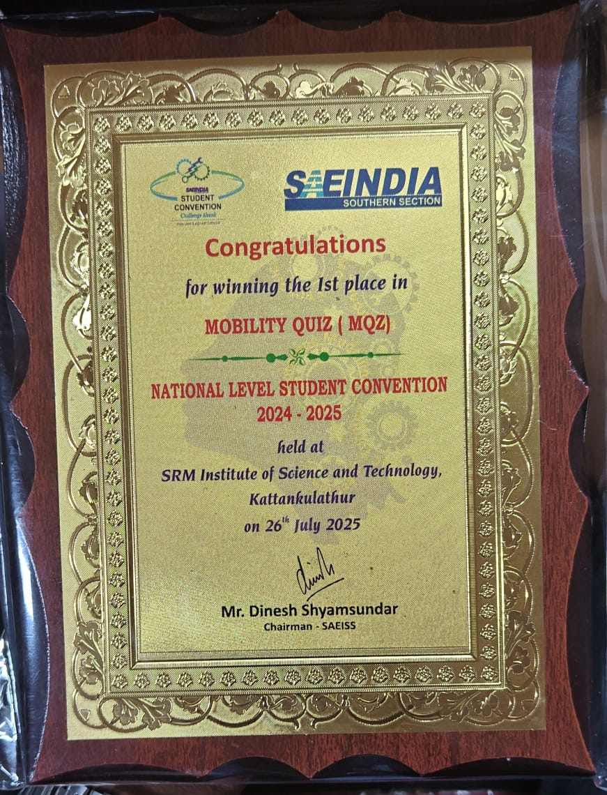 AutodeptHits's tweet image. Huge congratulations to the team for winning at the SAEISS Student Convention 2024–25 Award ceremony hosted by SRM IST! 🏆
Your hard work truly paid off—may this inspire many more to push their limits.

Well deserved and wishing you more milestones ahead! 🙌
#HITS #SAE #SAEISS