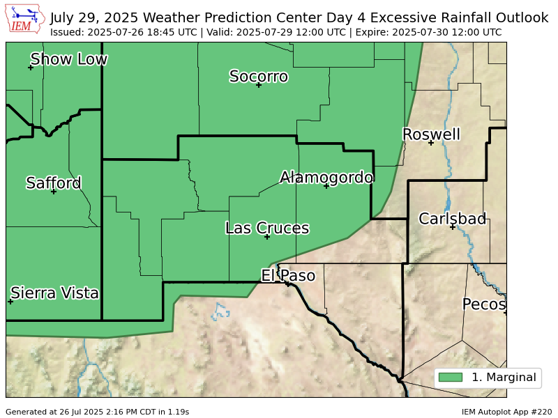 iembot_epz's tweet image. WPC issues Day 4 Marginal Risk Excessive Rainfall Outlook at Jul 26, 18:45z for EPZ wpc.ncep.noaa.gov/qpf/excessive_…