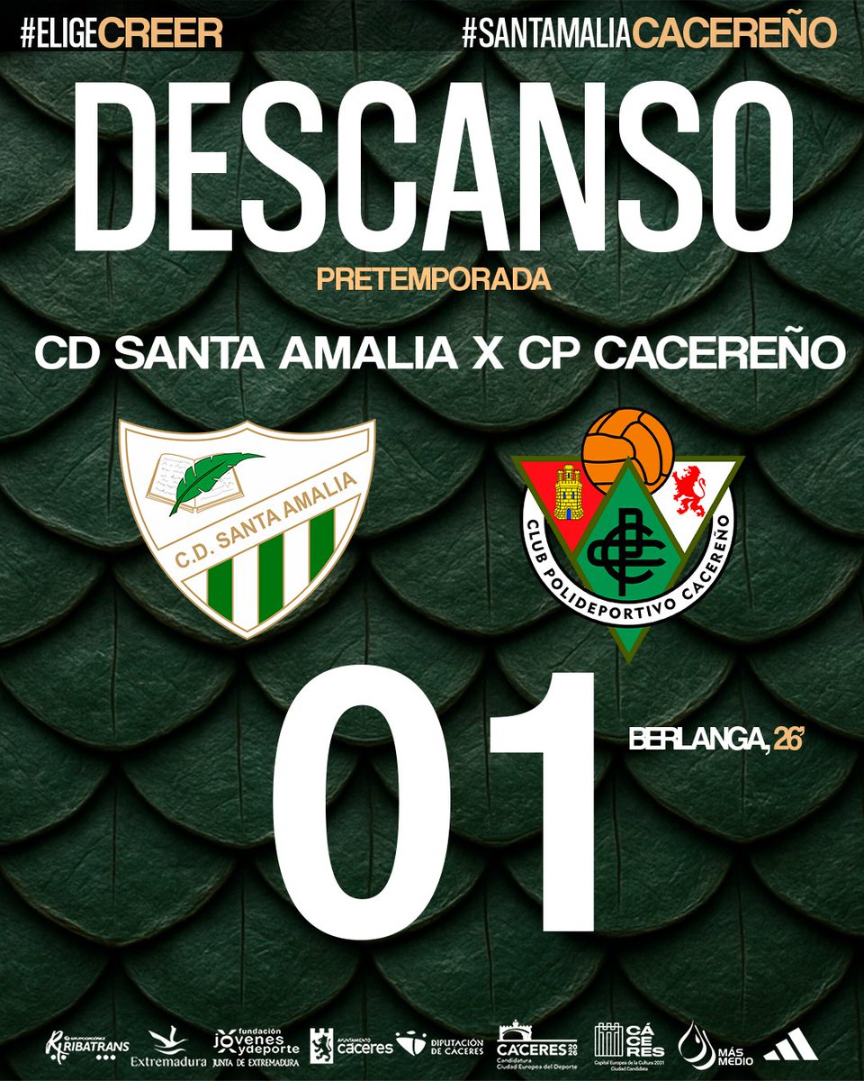 CPCacerenoSAD's tweet image. ⏸️ Descanso.
#SantaAmaliaCacereño 🔴 0-1 💚
#EligeCreer #LaOrdenDelDecano
#AúpaCPC