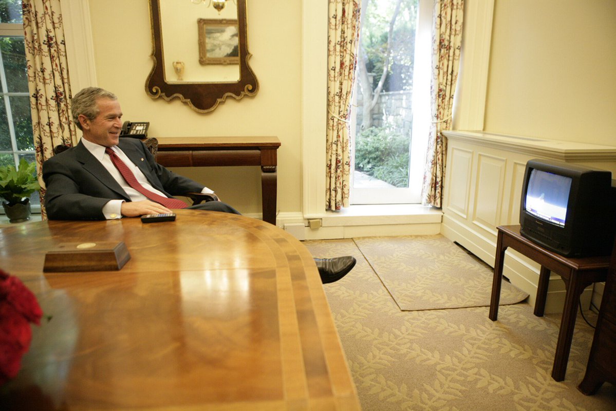 TheBushArchive's tweet image. George W. Bush watching The Launch of Space Shuttle Discovery, 2005