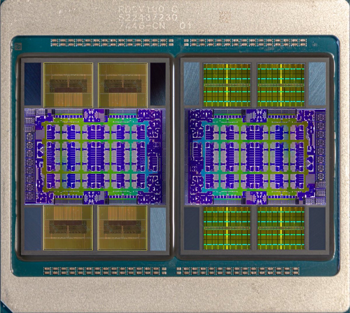aschilling's tweet image. Huawei Ascend 910C die shots and annotations by @Kurnalsalts 

- SMIC N+2 7nm
- two die connected through substrate/RDL
- 4x HBM / 4x dummy per GPU

youtu.be/0feji7gMrh8?si…
