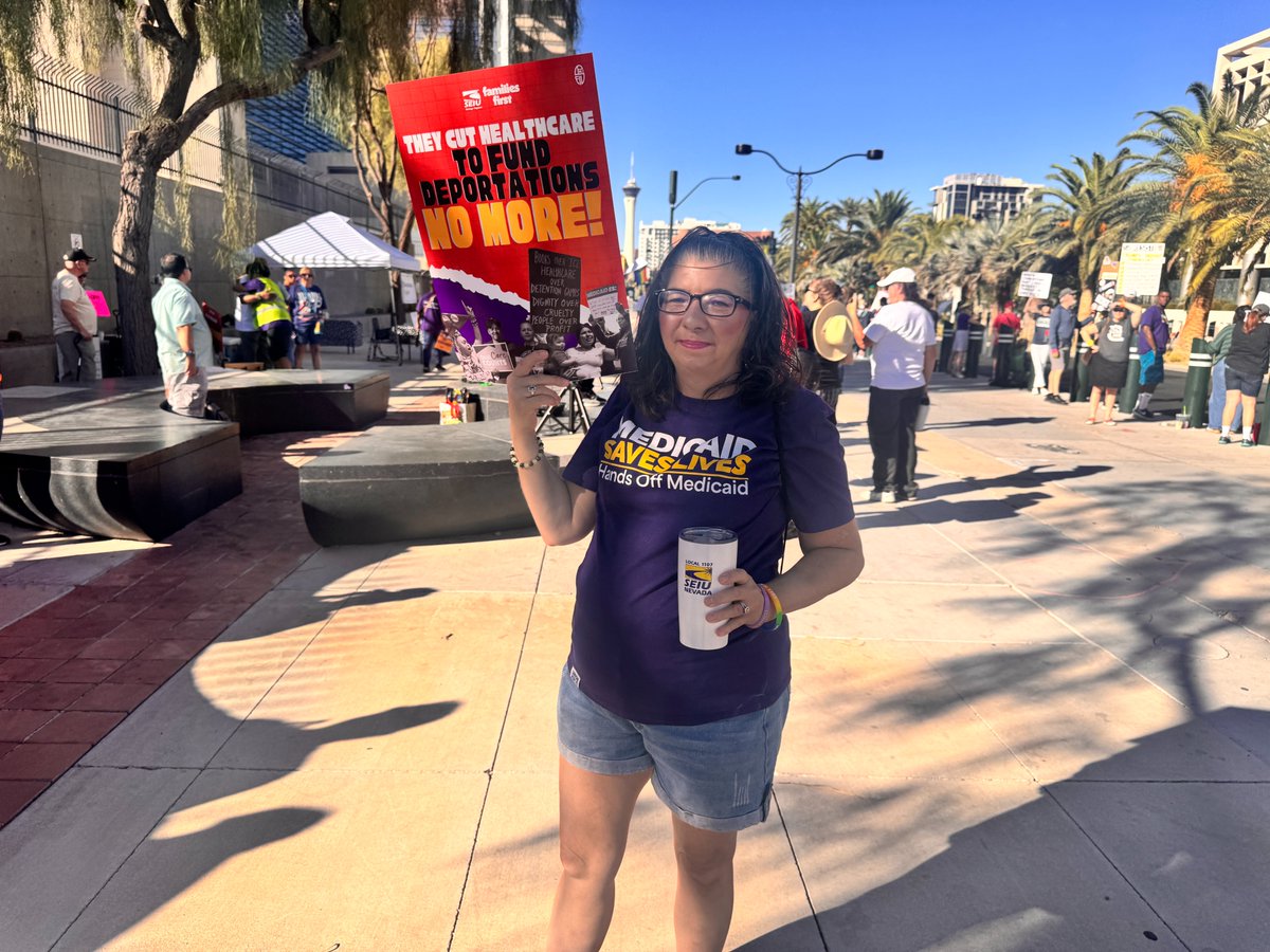 Today in Las Vegas, SEIU Local 1107 members rallied to say NO to Trump’s Big Bad Bill—a disastrous plan that slashes Medicaid, raises energy costs, and makes healthcare unaffordable for working families. #FamiliesFirst #SolidaritySummer #SEIU1107
