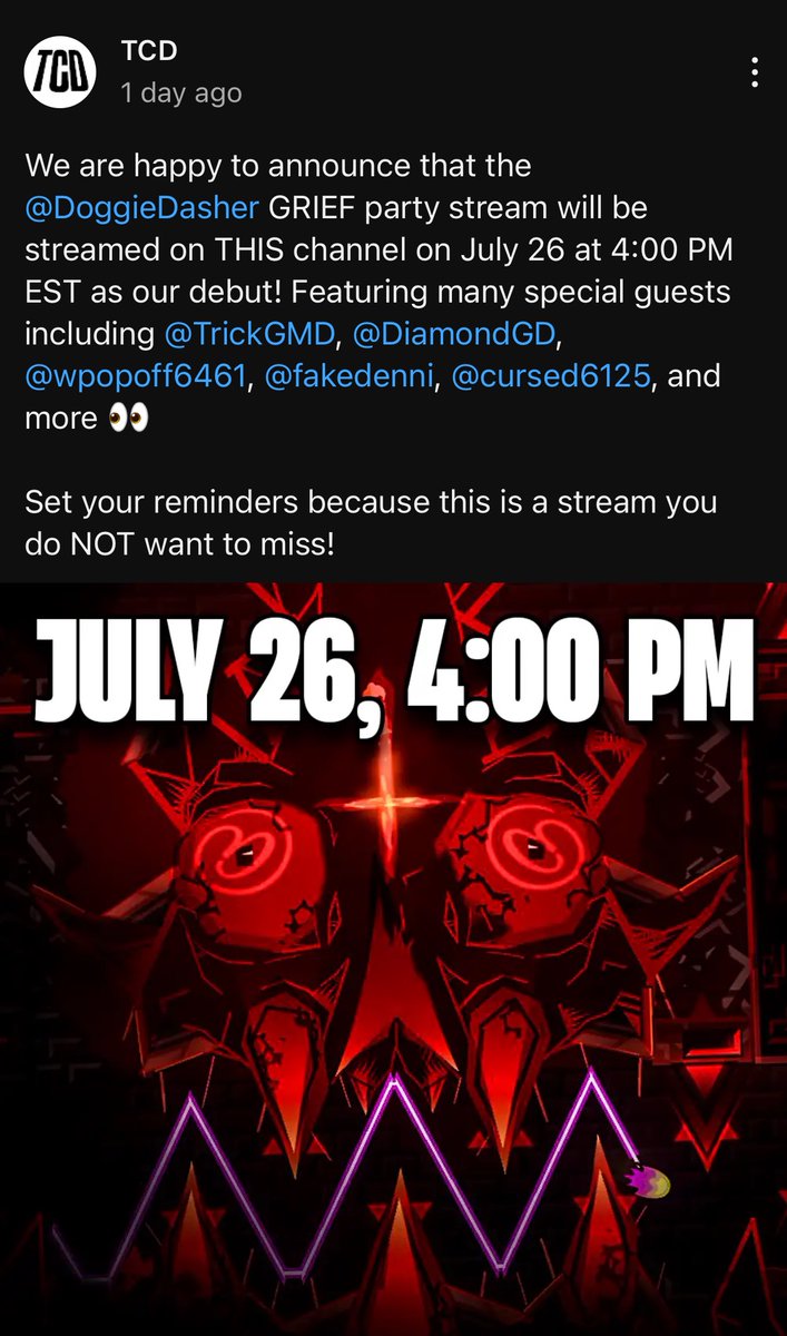 The TCD Channel debuts their YouTube account at 4:00 PM EST, kicking things off with a livestream featuring <a href="/DasherDoggie/">Doggie</a>, <a href="/GmdTrick/">trick</a>, <a href="/SakupenCircles/">CURSED</a> and more
