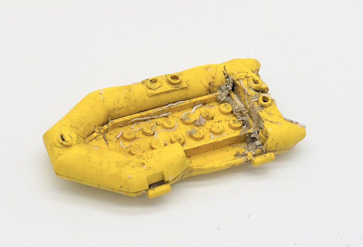 LegoLostAtSea's tweet image. Finally back ashore after 28 years at the bottom of the sea - a Lego life raft from the Great Lego Spill of 1997. Collected yesterday from the crew of a fishing trawler who hauled it up in their nets some 20 miles offshore. One of 28,700 lost overboard from the Tokio Express.