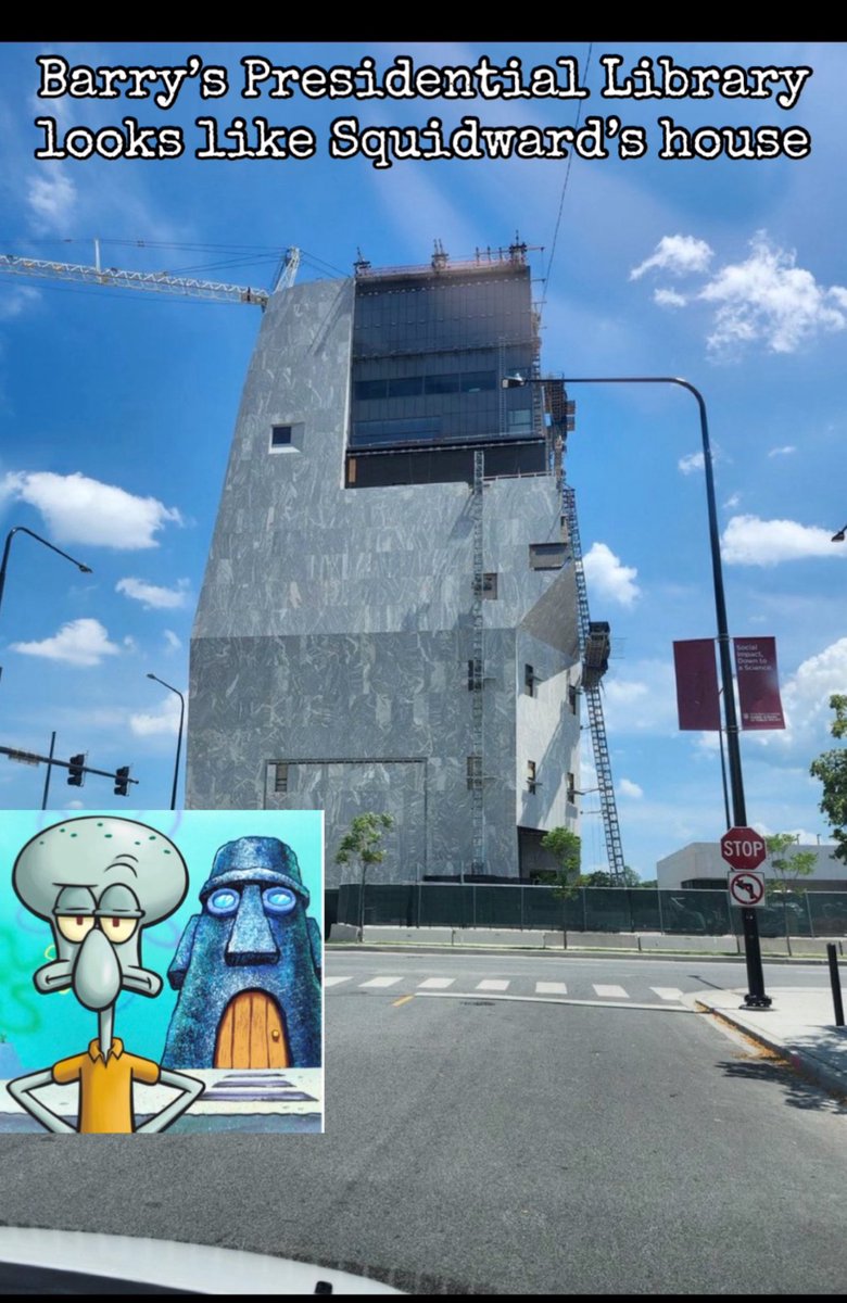 Barry’s Presidential Library looks like Squidward’s house in Bikini Bottom