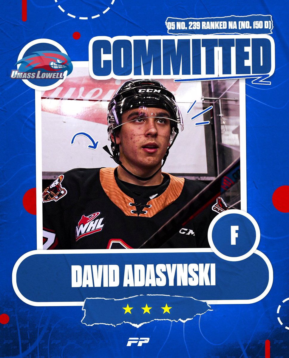 PuckPreps's tweet image. 🚨 BREAKING 🚨
3 ⭐️ David Adaszynski has committed to UMass-Lowell. The forward out of British Columbia had 30 points in 68 games for the WHLs Calgary Hitmen last season.