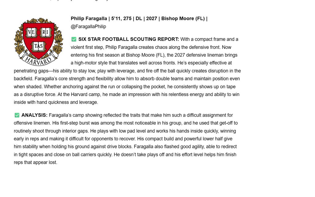 Philip Faragalla (@faragallaphilip) on Twitter photo Thank you <a href="/sixstarfootball/">Six Star Football | PLUS+</a> for the write-up following the <a href="/HarvardFootball/">Harvard Football</a> Camp.
<a href="/skwilliamsjr/">Steve Williams</a> <a href="/Coach_Johnson76/">Logan Johnson</a> <a href="/HornetFB_1MOORE/">BMC Football</a> <a href="/coachmicahjd/">Coach Micah J. Davis</a> Thank you <a href="/sixstarfootball/">Six Star Football | PLUS+</a> for the write-up following the <a href="/HarvardFootball/">Harvard Football</a> Camp.
<a href="/skwilliamsjr/">Steve Williams</a> <a href="/Coach_Johnson76/">Logan Johnson</a> <a href="/HornetFB_1MOORE/">BMC Football</a> <a href="/coachmicahjd/">Coach Micah J. Davis</a>