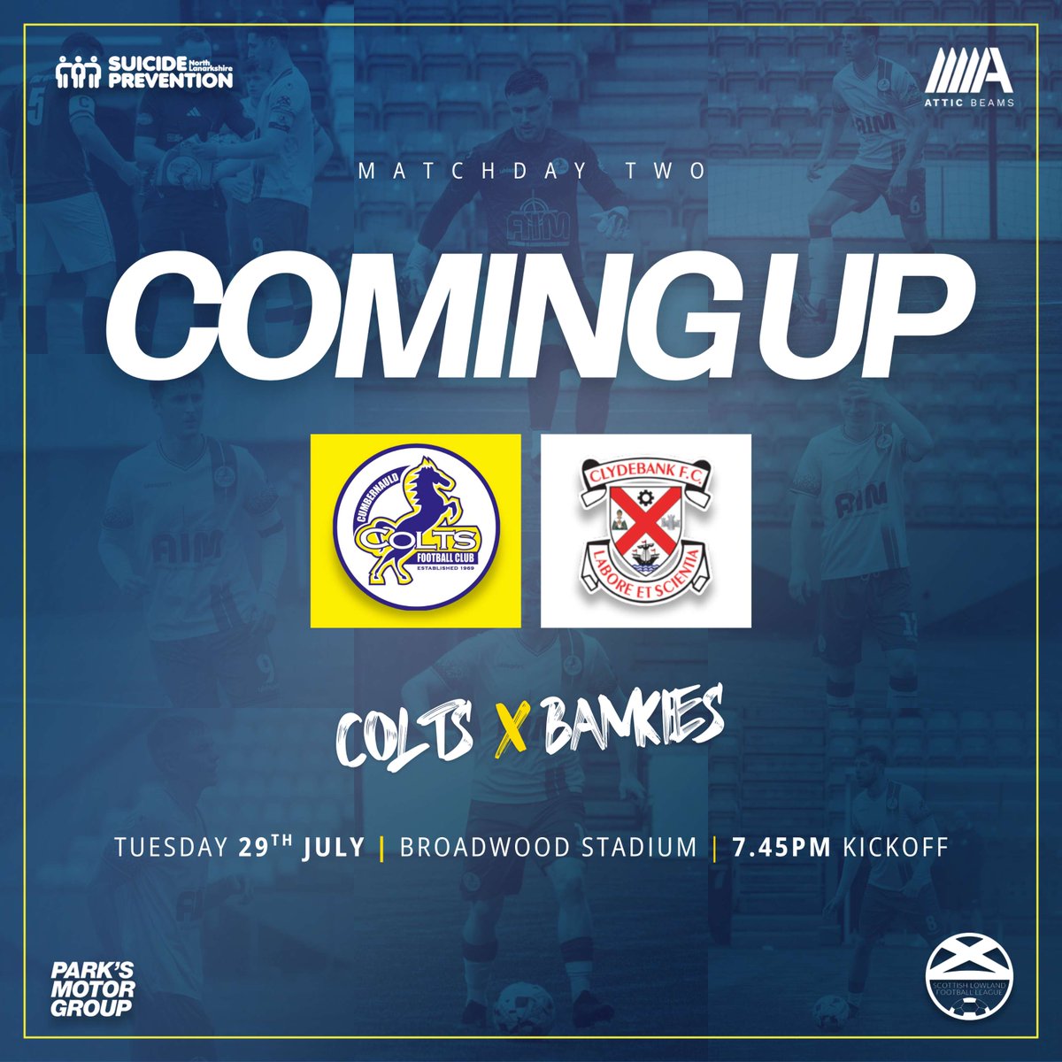 OfficialCColts's tweet image. 𝐌𝐞𝐧'𝐬 𝐒𝐞𝐧𝐢𝐨𝐫 𝐓𝐞𝐚𝐦 | 𝐂𝐨𝐦𝐢𝐧𝐠 𝐔𝐩 🙌
No rest for the wicked as we welcome newly promoted Clydebank to Broadwood Stadium on Tuesday evening. Be sure to get along for our first home outing of the season. £10/£5 Admission, Card & Cash accepted. As always thank you…