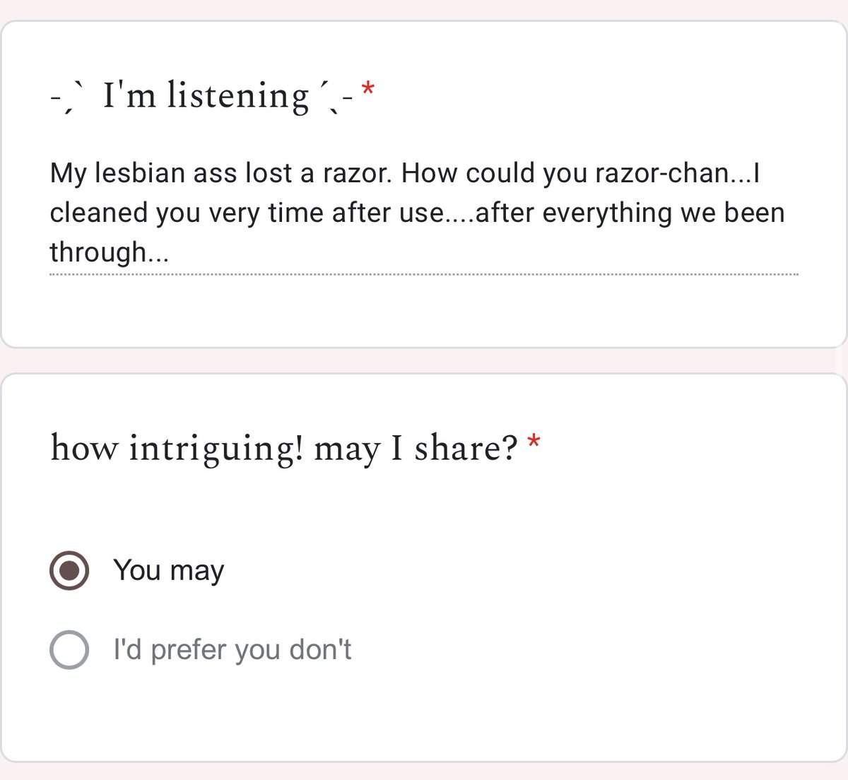 bladezai2001's tweet image. Razor chan is off to find its next slitter I fear… I wish you the best oomf… you can do this…