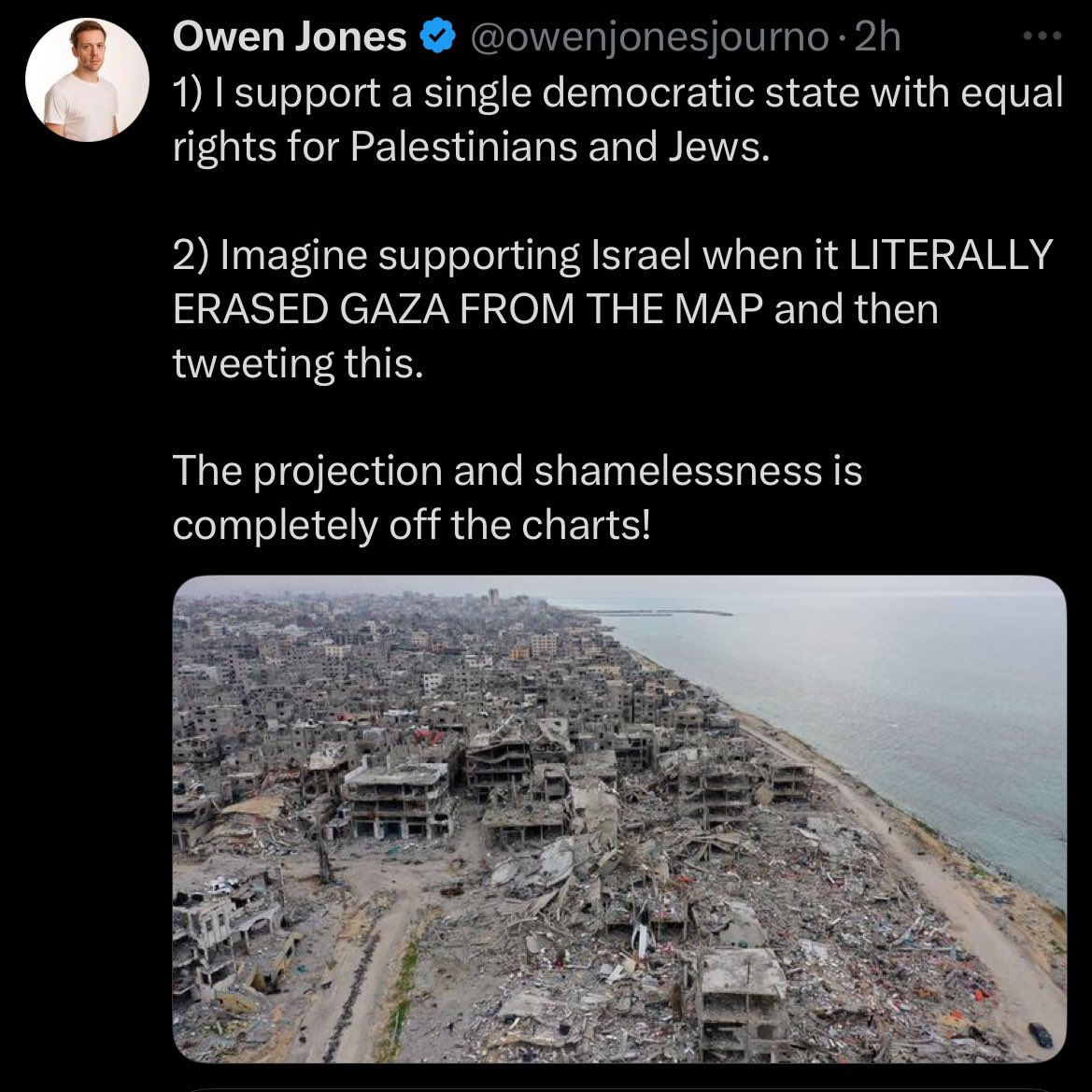 lesthecroc's tweet image. The "single democratic state with equal rights" is just so obviously not a sincerely held belief. Everybody can see the fucking stupidity of that position 2 years into a genocide. Do grow up cunt.