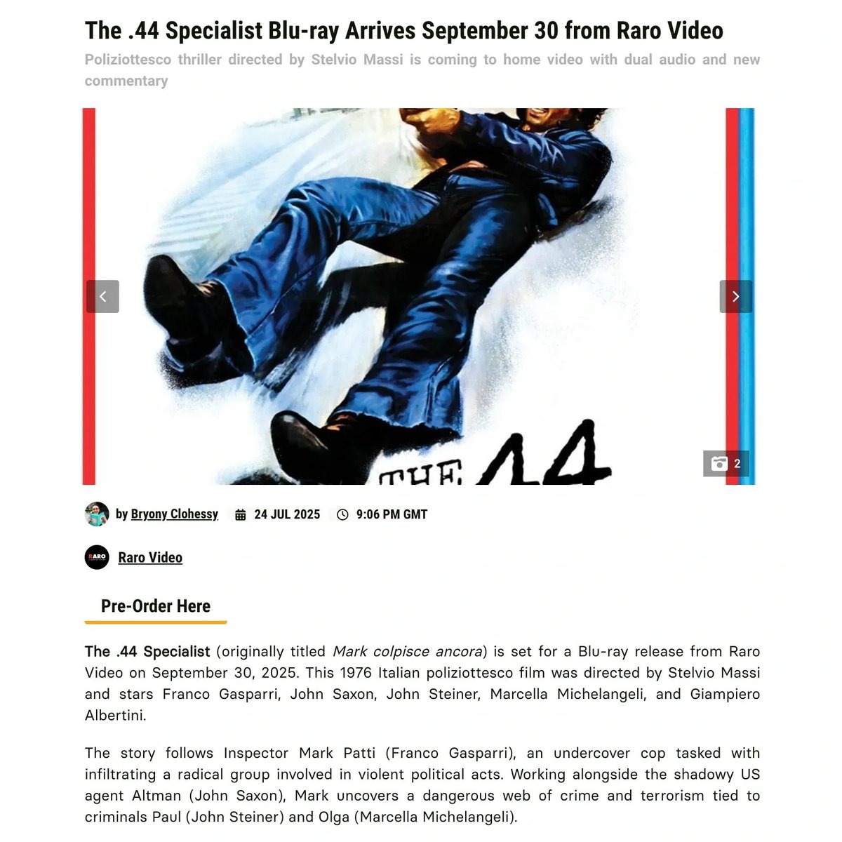 mightychroma's tweet image. 🎬 "The .44 Specialist" hits Blu-ray Sep 30 from Raro Video!👮♂️🇮🇹
Stelvio Massi's thriller follows Franco Gasparri - an undercover cop tasked with infiltrating a radical group.
With New Commentary by a Film Historian + more info TBA
Pre-Order!
bit.ly/40Bvq4Y
#Movies