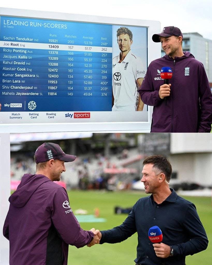 PTVSp0rts's tweet image. Class, recognises class!
@RickyPonting congratulates @root66 after Joe Root overtook the great Rick Ponting to become the second highest scorer in Test Match history.
#JoeRoot
#RickyPonting
#CricketTwitter