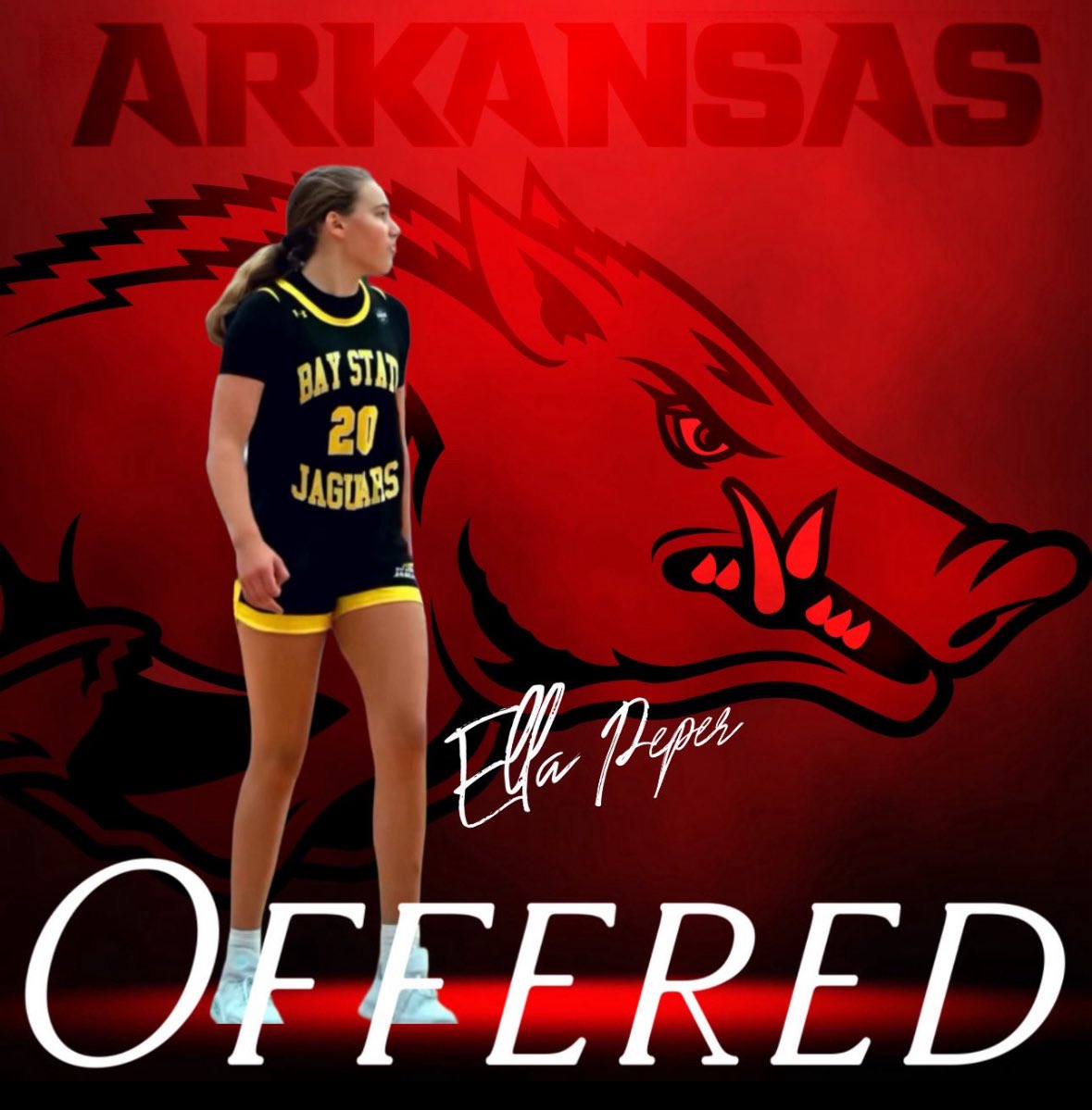 Ella Peper20 (@ella_peper) on Twitter photo Grateful to have received an offer from <a href="/RazorbackWBB/">Razorback Women's Basketball</a> after a great conversation with <a href="/coachkmusick/">Kelsi Musick</a>! <a href="/BayStateJags/">Bay State Jaguars</a> <a href="/LaurieBollin/">LAURIE BOLLIN</a> Grateful to have received an offer from <a href="/RazorbackWBB/">Razorback Women's Basketball</a> after a great conversation with <a href="/coachkmusick/">Kelsi Musick</a>! <a href="/BayStateJags/">Bay State Jaguars</a> <a href="/LaurieBollin/">LAURIE BOLLIN</a>