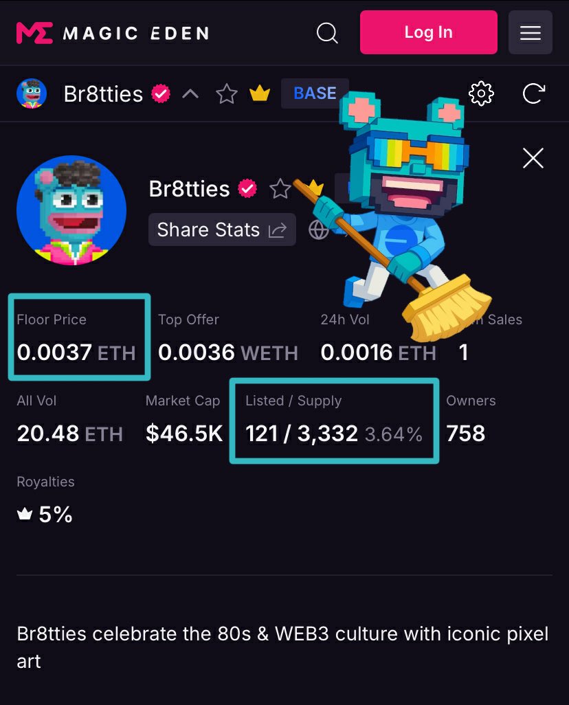 Man3yWun's tweet image. PSA for the @Br8ttiesOnChain fam:
Yeah the floor took a dump.
121 listed. 0.0037. Smells like regret
and feces ngl.
But here’s the play y’all hear me out:
Airdrop for Br8tties holders is mid rollout.
(40% done w/ 60% over a few weeks)
Soon, Br8tties + $TIDY will both be…