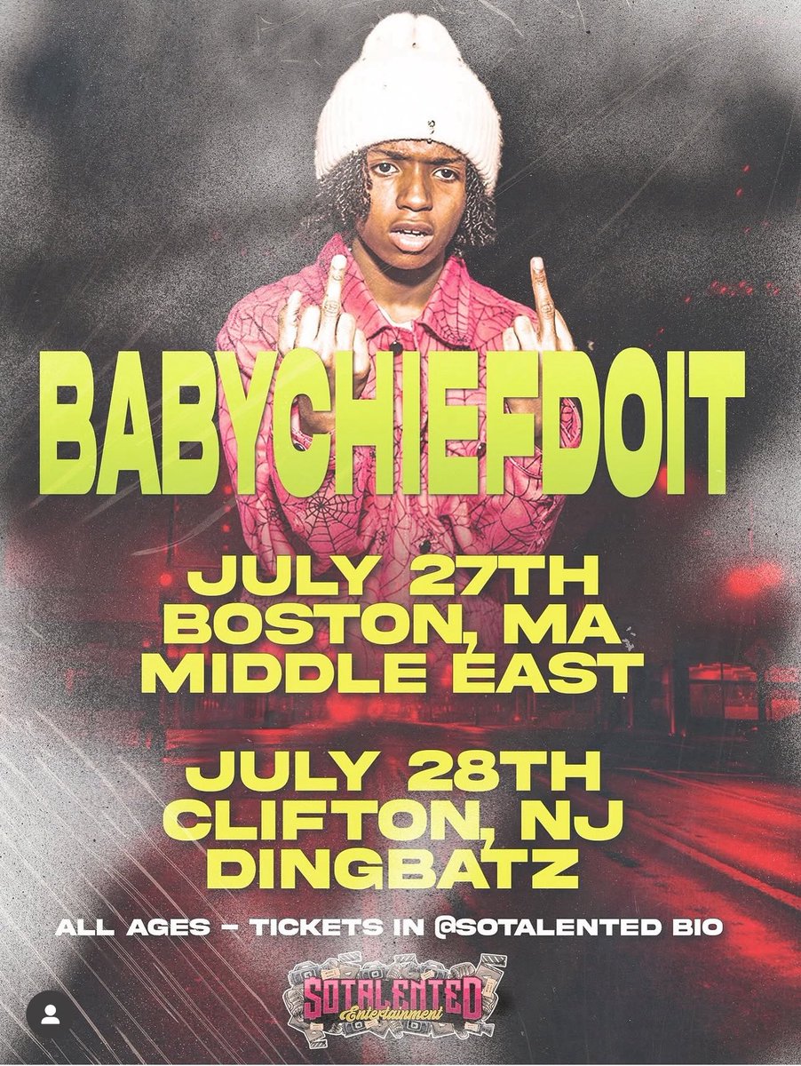 Babychiefdoitt's tweet image. If You Love Me and You in Boston or New Jersey I鈥檒l Be Performing Live 7/27 and 7/28 With Special Guests BUY TICKETS
linktr.ee/Babychiefdoitt