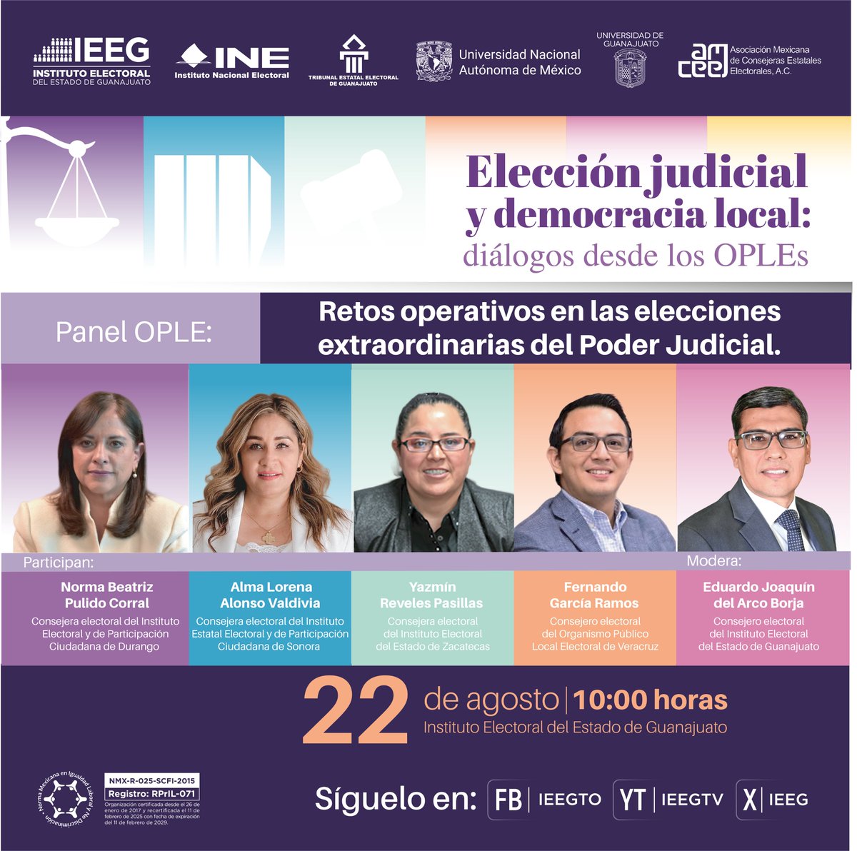 🟣 |  #Conéctate  

Como parte del Foro: Elección judicial y democracia local: diálogos desde los OPLEs, realizaremos el Panel OPLE:  Retos operativos en las elecciones extraordinarias del Poder Judicial.  

¡No te lo pierdas!  

#LaDemocraciaSeViveTodosLosDías