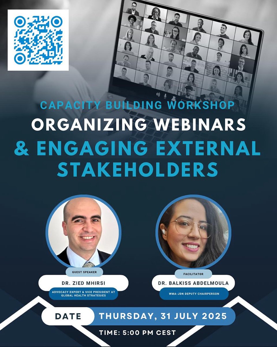 WMA-JDN (@wmajdn) on Twitter photo 📢Join us July 31, 5 PM CET to learn from global health advocacy & comms experts from <a href="/GHS/">Global Health Strategies</a>, <a href="/DoctorBalkiss/">Dr Balkiss Abdelmoula</a> & Dr. Zied Mhirsi on how to organize webinars & engage with external stakeholders to help strengthen JDN advocacy efforts👉us06web.zoom.us/meeting/regist… 📢Join us July 31, 5 PM CET to learn from global health advocacy & comms experts from <a href="/GHS/">Global Health Strategies</a>, <a href="/DoctorBalkiss/">Dr Balkiss Abdelmoula</a> & Dr. Zied Mhirsi on how to organize webinars & engage with external stakeholders to help strengthen JDN advocacy efforts👉us06web.zoom.us/meeting/regist…