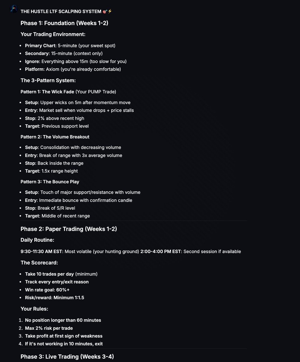 UncleJae09's tweet image. So I asked @AgentHustleAI to create a full learning plan for my LTF scalp experiment and...he did.
ChatGPT doesn't do this shit, only Hustle.