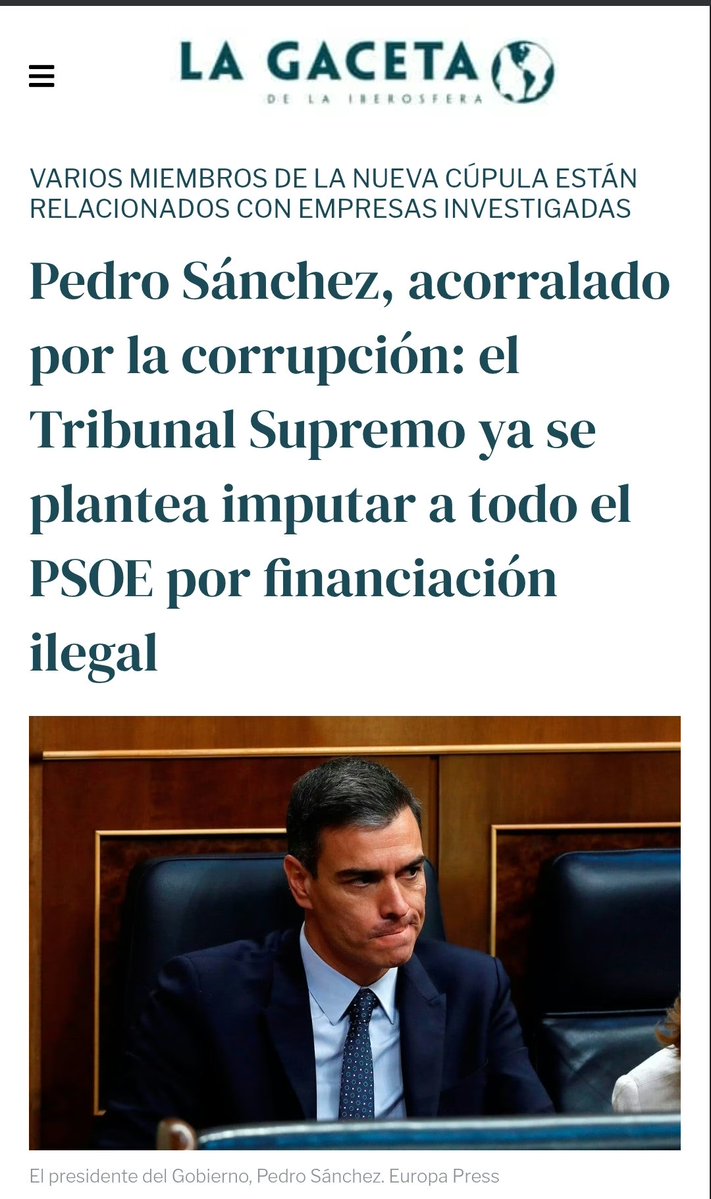 IgdePablo's tweet image. Pedro Sánchez, acorralado por la corrupción: el Tribunal Supremo ya se plantea imputar a todo el PSOE por financiación ilegal.