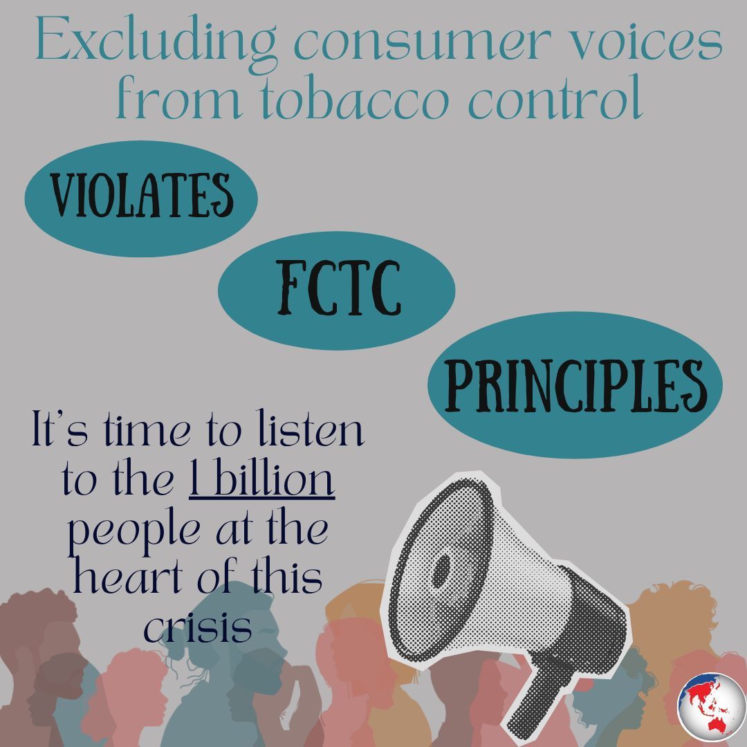 caphraorg's tweet image. Excluding consumer voices from tobacco control violates FCTC principles.
It’s time to listen to the 1 billion people at the heart of this crisis.
#NothingAboutUsWithoutUs #FCTC #THRadvocates bit.ly/4lFhBLk