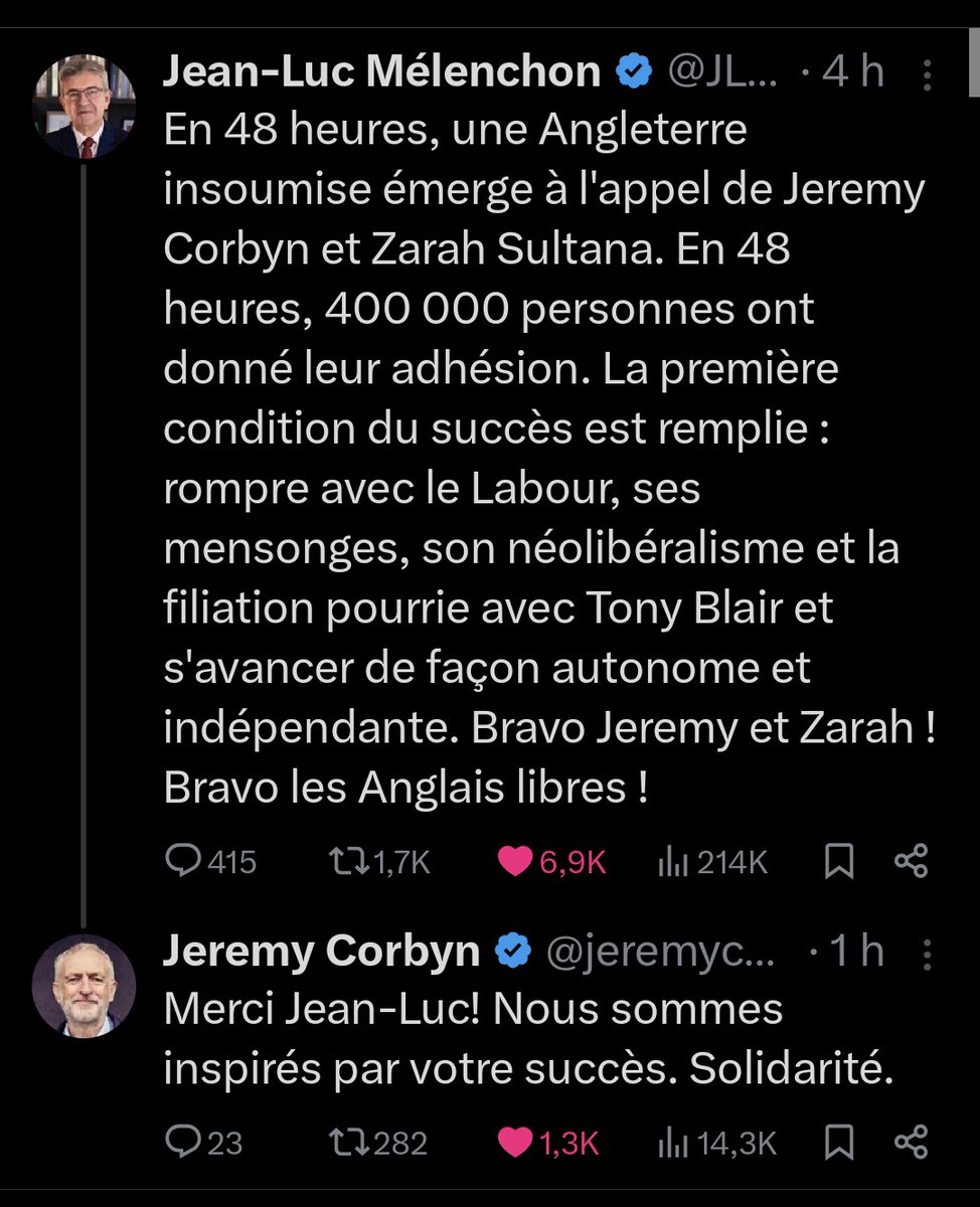 FrnceFnon1's tweet image. A bas le couple franco-allemand Macron-Merz!
Vive le couple franco-britannique Mélenchon-Corbyn !
Une nouvelle Europe va émerger de l'héritage que laisseront ces deux leaders.
@JLMelenchon @jeremycorbyn