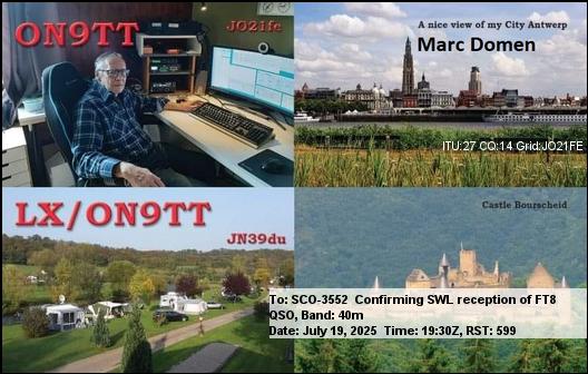 ScotlandDX's tweet image. QSL from ON9TT Antwerp Belgium - 40m FT8 #Amateurradio