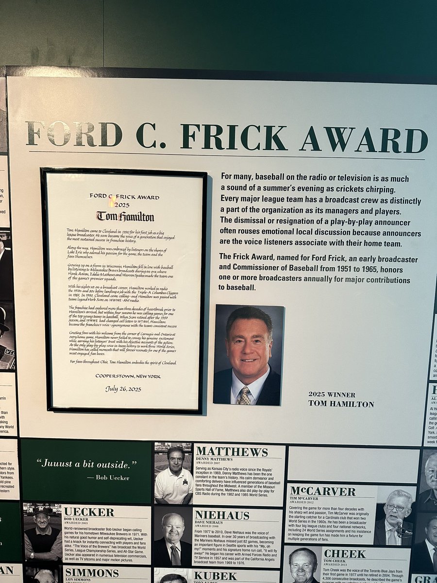 John Sabol (@john_sabol) on Twitter photo Tom Hamilton is now officially a Hall of Famer in Cooperstown!
Your 2025 Ford C. Frick Award recipient.
Well deserved honors for Hammy!
#GuardsBall
<a href="/CleGuardians/">Cleveland Guardians</a> <a href="/baseballhall/">National Baseball Hall of Fame and Museum ⚾</a> <a href="/fox8news/">fox8news</a> Tom Hamilton is now officially a Hall of Famer in Cooperstown!
Your 2025 Ford C. Frick Award recipient.
Well deserved honors for Hammy!
#GuardsBall
<a href="/CleGuardians/">Cleveland Guardians</a> <a href="/baseballhall/">National Baseball Hall of Fame and Museum ⚾</a> <a href="/fox8news/">fox8news</a>
