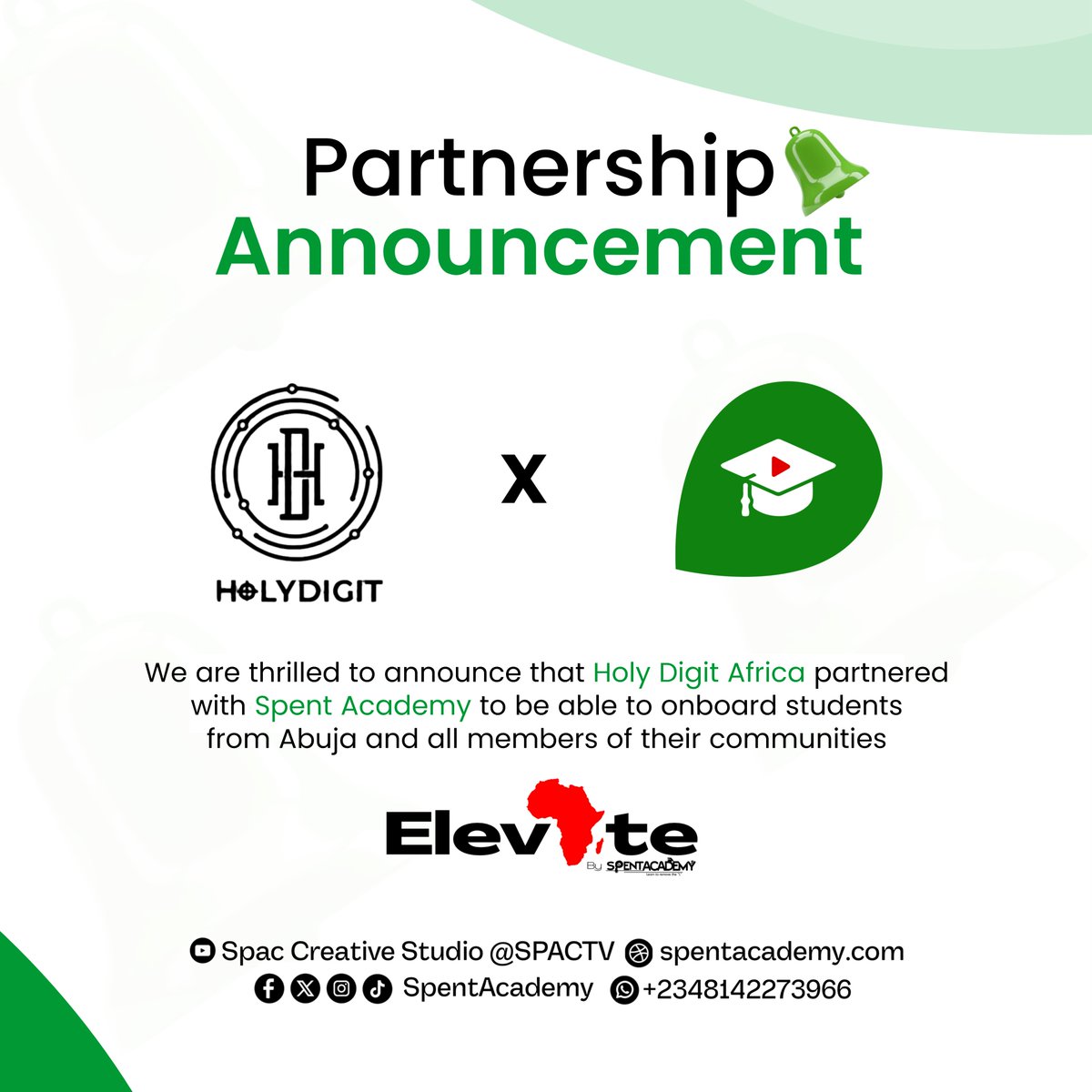 Spentacademy's tweet image. Spent Academy partners with @Holydigits101AF through the Elevate Program to onboard students from Abuja and the Holy Digit community. 

 Together, we’re expanding access to digital skills and building the future of tech in Africa.  

#SpentAcademy #HolyDigitAfrica #TechForGood