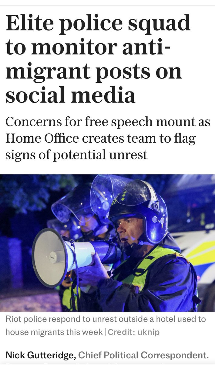 Police Surveillance State

They can’t deal with crime but want to spy on citizens who concerned about…crime

Two Tier Keir out of control

An elite team of police officers is to monitor social media for anti-migrant sentiment amid fears of summer riots.
Detectives will be drawn