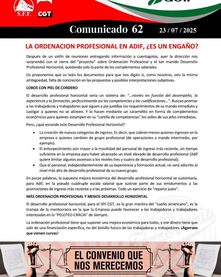 🟢 Adif

LA ORDENACIÓN PROFESIONAL EN ADIF, ¿ES UN ENGAÑO?

☘️ vm.tiktok.com/ZNduwaEmC/
☘️ m.facebook.com/story.php?stor…

Síguenos en nuestras RRSS #seguidores #sffcgt #cgtandaluciaceutaymelilla #ferroviario <a href="/destacar/">ISABEL FERNANDEZ AR</a> <a href="/SFFCGT/">CGT Sector Federal Ferroviario</a> <a href="/SGeneral_SFFCGT/">Secretaría General SFF-CGT</a> <a href="/sffcgtmalaga/">Ferroviari@s Málaga CGT</a> <a href="/CGT_A/">CGT Andalucia</a>