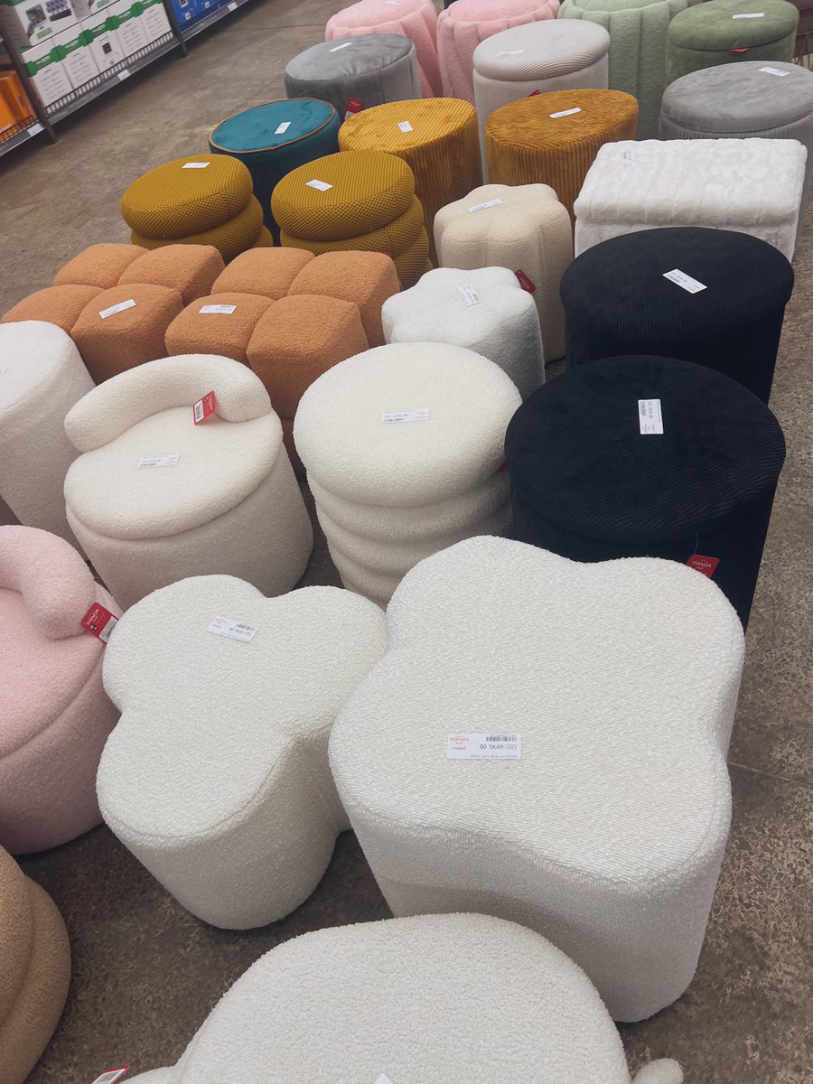 94_Tenshy's tweet image. Part two of Panda Mart shopping images .
1. Bar/Kitchen stool 4,900 to 9,800 per piece
2. Ottoman’s 4,000 to 9,000
3.flower / plant baskets 1500 to 9,500
4. The pink bar/ kitchen stool 9,800 (yeah it’s giving )