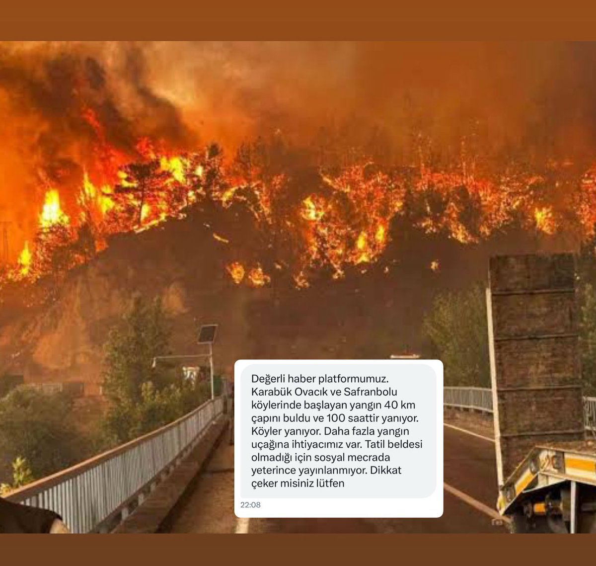 Karabük'teki yangın çok büyüdü. Bölgeye destek lazım.
 #KarabükYanıyorSessizKalma