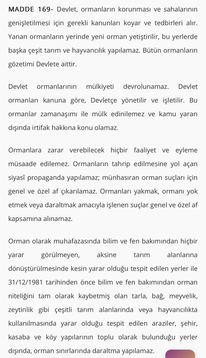 bdalgin's tweet image. Anayasa Madde 169’u şimdiden koyayım sonra kavga etmeyelim:
“Yanan ormanların yerinde yeni orman yetiştirilir, bu yerlerde başka çeşit tarım ve hayvancılık yapılamaz”
“Ormanları yakmak, ormanı yok etmek veya daraltmak amacıyla işlenen suçlar genel ve özel af kapsamına alınamaz”