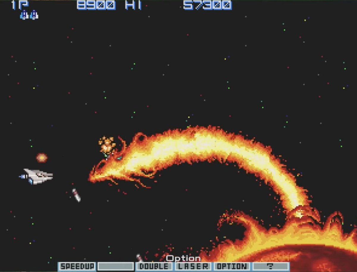 ts76573's tweet image. う～ん(   ´ ꒳ ` )？！
面クリ型で音楽が変わるタイプ･･･
うん、やっぱりここは無難だけど
&quot;グラディウス&quot;･･･ &quot;II&quot; でしょうか！？
(≧▽≦)🎶
名作の名を背負った期待の続編にして初ステージからあのノリノリサウンドは完璧でしたね👍✨

#レトロゲーム #レトロアーケード