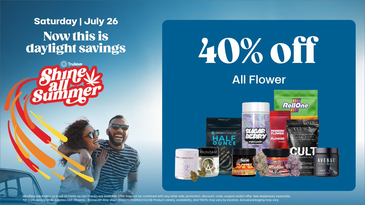 trulieve_az's tweet image. 🌞 Soak up the sunshine and the savings! 🌿✨ It’s your time to shine with hot summer deals that’ll keep your stash — and your vibes — sky high. ☁️💨 Let the good times bloom! 🌺🔥
trulieve.com/discover/promo…