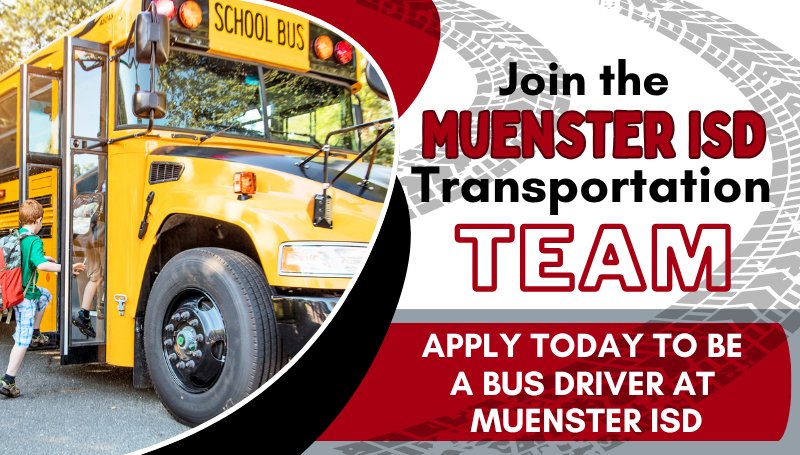Join our team at Muenster ISD for the 2025-2026 school year as a MISD bus driver! Apply today at muensterisd.schoolspring.com
#GreatThingsatMISD
#misdtraditionofsuccess