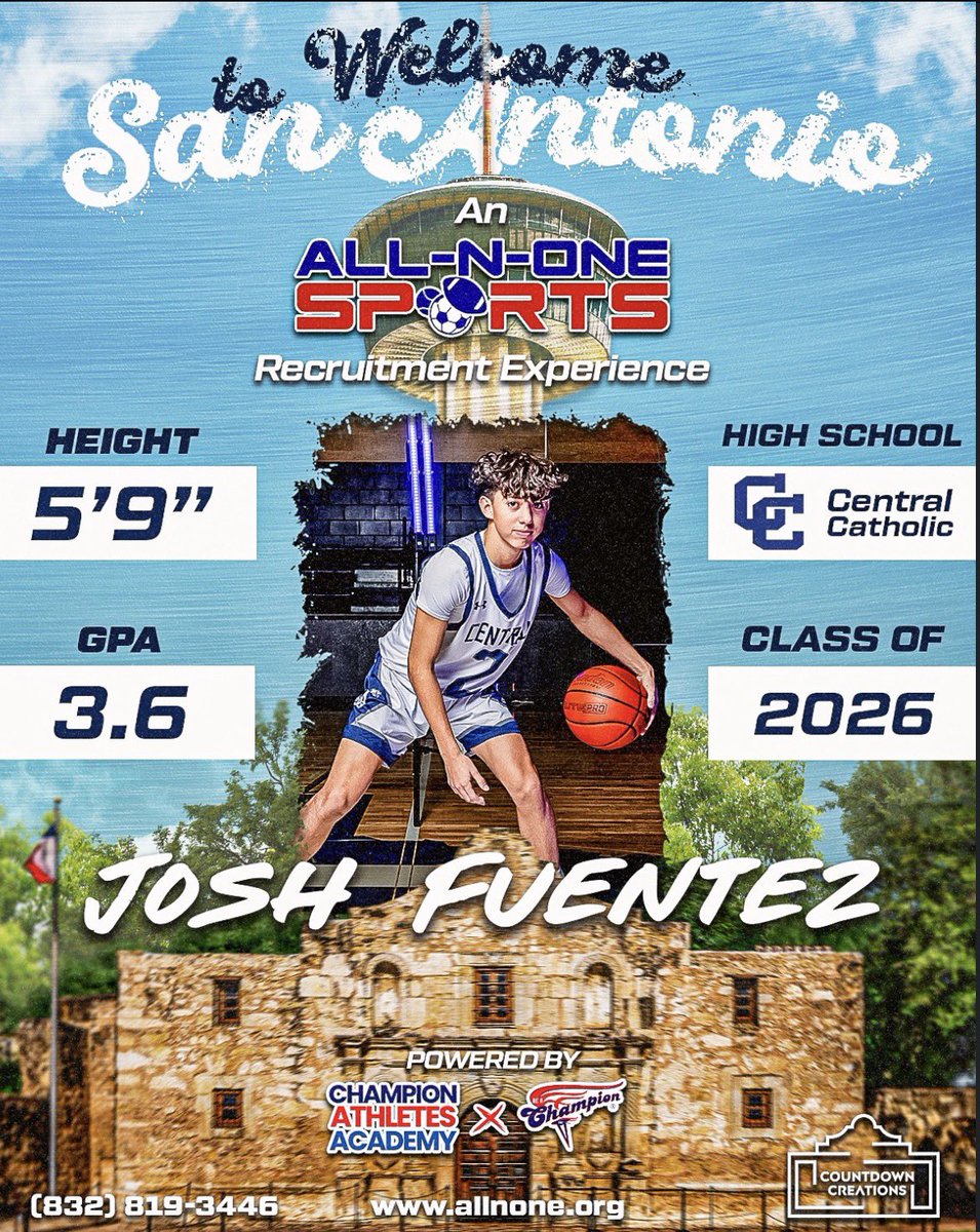 Josh Fuentez (@fuentez_josh42) on Twitter photo This Tuesday July 29. I will be attending San Antonioโs <a href="/AllNOneSports1/">All-N-One Sports Services</a> 3 college tour/ showcase with scholarship opportunities. Canโt wait to showcase my talents! <a href="/StMUmbb/">St. Mary's Men's Basketball</a> <a href="/OLLUMENBBALL/">OLLU MEN'S Basketball</a> <a href="/TAMUSA_MBB/">Official TAMUSA Men's Basketball</a> This Tuesday July 29. I will be attending San Antonioโs <a href="/AllNOneSports1/">All-N-One Sports Services</a> 3 college tour/ showcase with scholarship opportunities. Canโt wait to showcase my talents! <a href="/StMUmbb/">St. Mary's Men's Basketball</a> <a href="/OLLUMENBBALL/">OLLU MEN'S Basketball</a> <a href="/TAMUSA_MBB/">Official TAMUSA Men's Basketball</a>