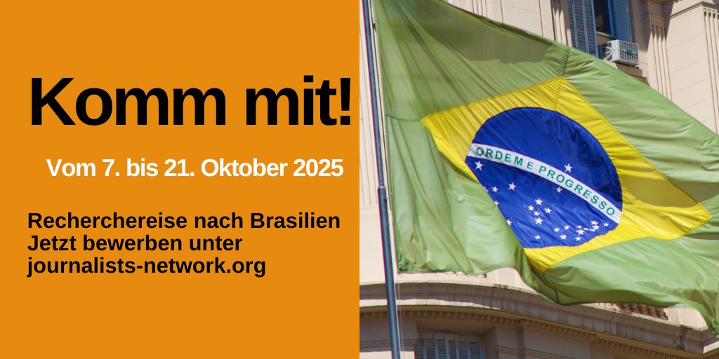 journalists.network (@j_network) on Twitter photo Jetzt bewerben auf unsere
<a href="/j_network/">journalists.network</a>-Recherchereise nach #Brasilien! 🇧🇷
Darum geht's: Brasilien vor der COP 30, soziale Bewegungen und Klimagerechtigkeit
⏳Bewerbungsschluss 16. August 2025
📆 Vom 7. bis 21. Oktober 2025
Alle Infos hier➡️ journalists-network.org/brasilien-2025/ Jetzt bewerben auf unsere
<a href="/j_network/">journalists.network</a>-Recherchereise nach #Brasilien! 🇧🇷
Darum geht's: Brasilien vor der COP 30, soziale Bewegungen und Klimagerechtigkeit
⏳Bewerbungsschluss 16. August 2025
📆 Vom 7. bis 21. Oktober 2025
Alle Infos hier➡️ journalists-network.org/brasilien-2025/