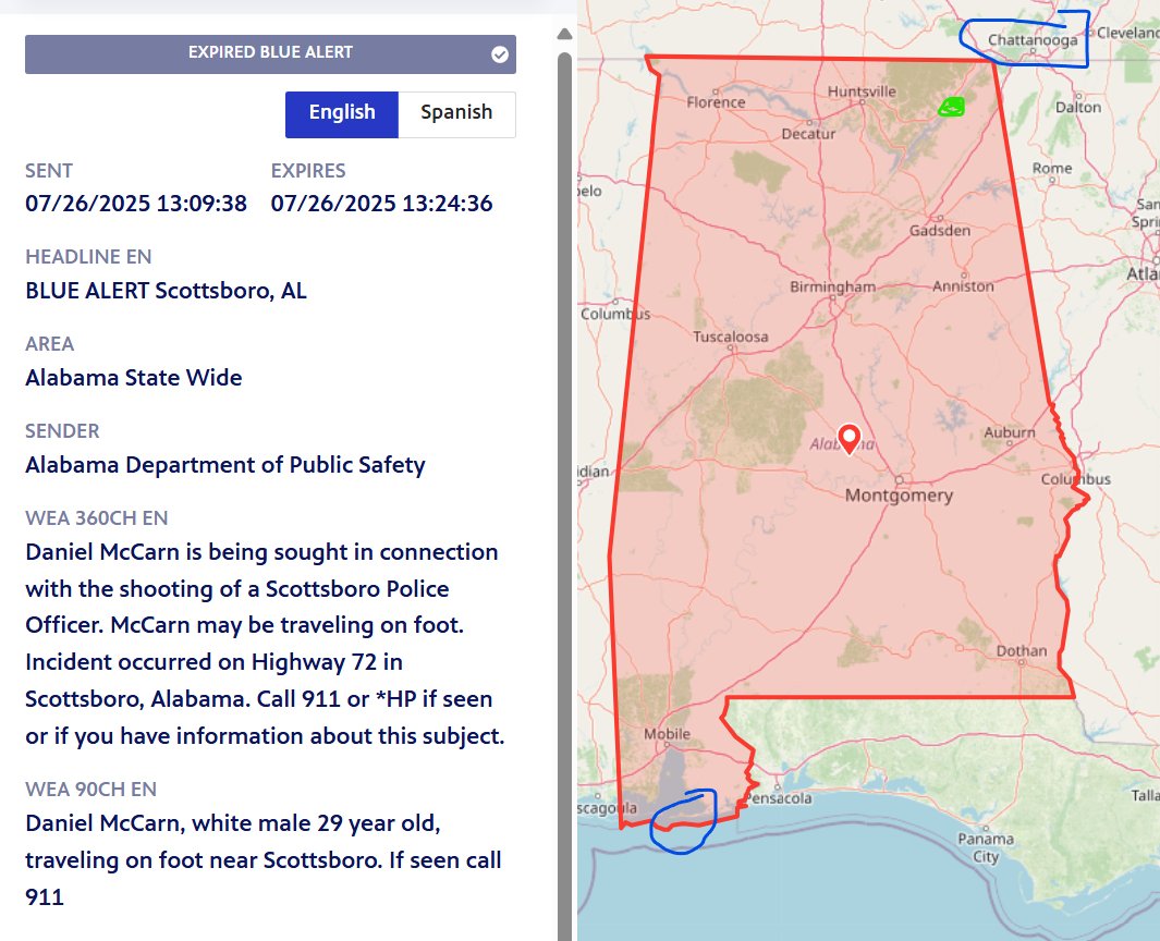 Rob Dale (@therobdale) on Twitter photo Let's use better mapping <a href="/ALEAprotects/">Alabama Law Enforcement Agency</a> in cases like this.
If he's "traveling on foot" (did you mean "walking"?) why did you send this to Dauphin Island (a 4-5 day trip) but not towards Chattanooga?
TRAINING SAVES LIVES!
See bit.ly/learn2warn
#EMGTwitter Let's use better mapping <a href="/ALEAprotects/">Alabama Law Enforcement Agency</a> in cases like this.
If he's "traveling on foot" (did you mean "walking"?) why did you send this to Dauphin Island (a 4-5 day trip) but not towards Chattanooga?
TRAINING SAVES LIVES!
See bit.ly/learn2warn
#EMGTwitter