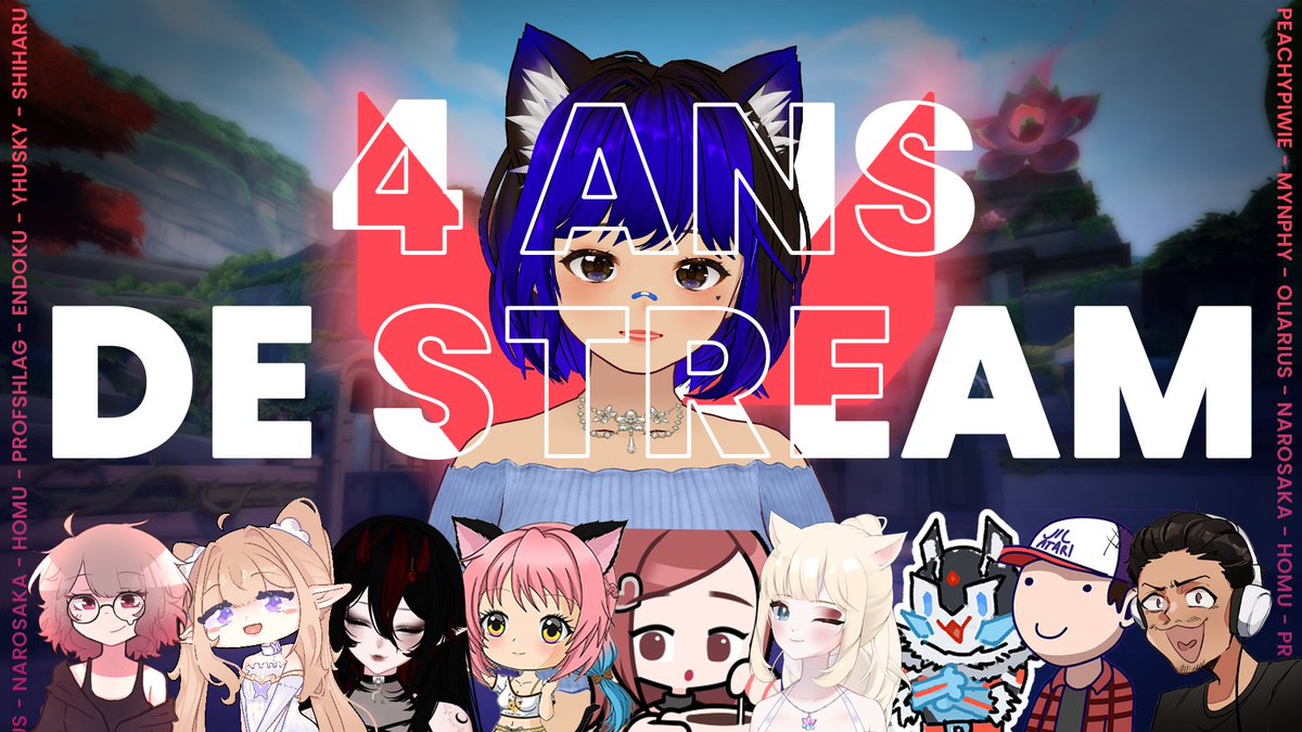 Ensuri 🦋 VtuberFR (@ensurilive) on Twitter photo 🦋4 ANS DE STREAM🦋
Ce Lundi 28 juillet à 21h, je fête les 4 ans de ma chaîne Twitch et à l'occasion, j'organise une collab Valorant custom 5v5 !
En compagnie de <a href="/MynphyVT/">Mynphy | Vtuber FR</a> <a href="/Oliarius/">Olia'</a> <a href="/narosaka/">Narosaka</a> <a href="/ProfShlag/">ProfShlag COMMISSION OPEN !</a> <a href="/yhusky_kun/">Yhusky🦴- 🚔𝔽𝕝𝕚𝕔 𝕕𝕦 𝔽𝕌𝕋𝕌ℝ</a> <a href="/PeachyPiwie/">PeachyPiwie</a> <a href="/shiharuru_/">Shiharu ❤️️🎸 Our Life Record</a> <a href="/Homu_VT/">Homu 💙 - VTuberFR</a> et <a href="/Endoku_chan/">Endoku🍪Donathon en cours ~4ans twitch🍪</a> !
#vtuberfr 🦋4 ANS DE STREAM🦋
Ce Lundi 28 juillet à 21h, je fête les 4 ans de ma chaîne Twitch et à l'occasion, j'organise une collab Valorant custom 5v5 !
En compagnie de <a href="/MynphyVT/">Mynphy | Vtuber FR</a> <a href="/Oliarius/">Olia'</a> <a href="/narosaka/">Narosaka</a> <a href="/ProfShlag/">ProfShlag COMMISSION OPEN !</a> <a href="/yhusky_kun/">Yhusky🦴- 🚔𝔽𝕝𝕚𝕔 𝕕𝕦 𝔽𝕌𝕋𝕌ℝ</a> <a href="/PeachyPiwie/">PeachyPiwie</a> <a href="/shiharuru_/">Shiharu ❤️️🎸 Our Life Record</a> <a href="/Homu_VT/">Homu 💙 - VTuberFR</a> et <a href="/Endoku_chan/">Endoku🍪Donathon en cours ~4ans twitch🍪</a> !
#vtuberfr