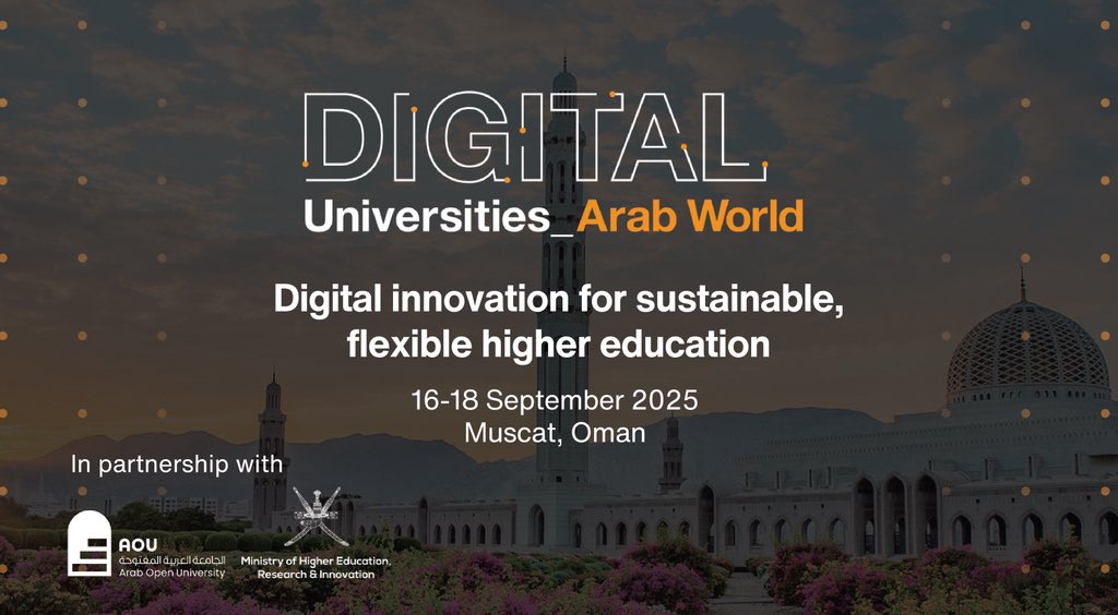 تستضيف الجامعة العربية المفتوحة مؤتمر الجامعات الرقمية في العالم العربي خلال الفترة 16–18 سبتمبر 2025.
فرصتك للتسجيل والمشاركة متاحة الآن عبر الرابط: [timeshighered-events.com/digital-univer…]
<a href="/moheriom/">وزارة التعليم العالي والبحث العلمي والابتكار</a> 

#الجامعات_الرقمية #التعليم_الرقمي #الجامعة_العربية_المفتوحة #التعليم_العالي