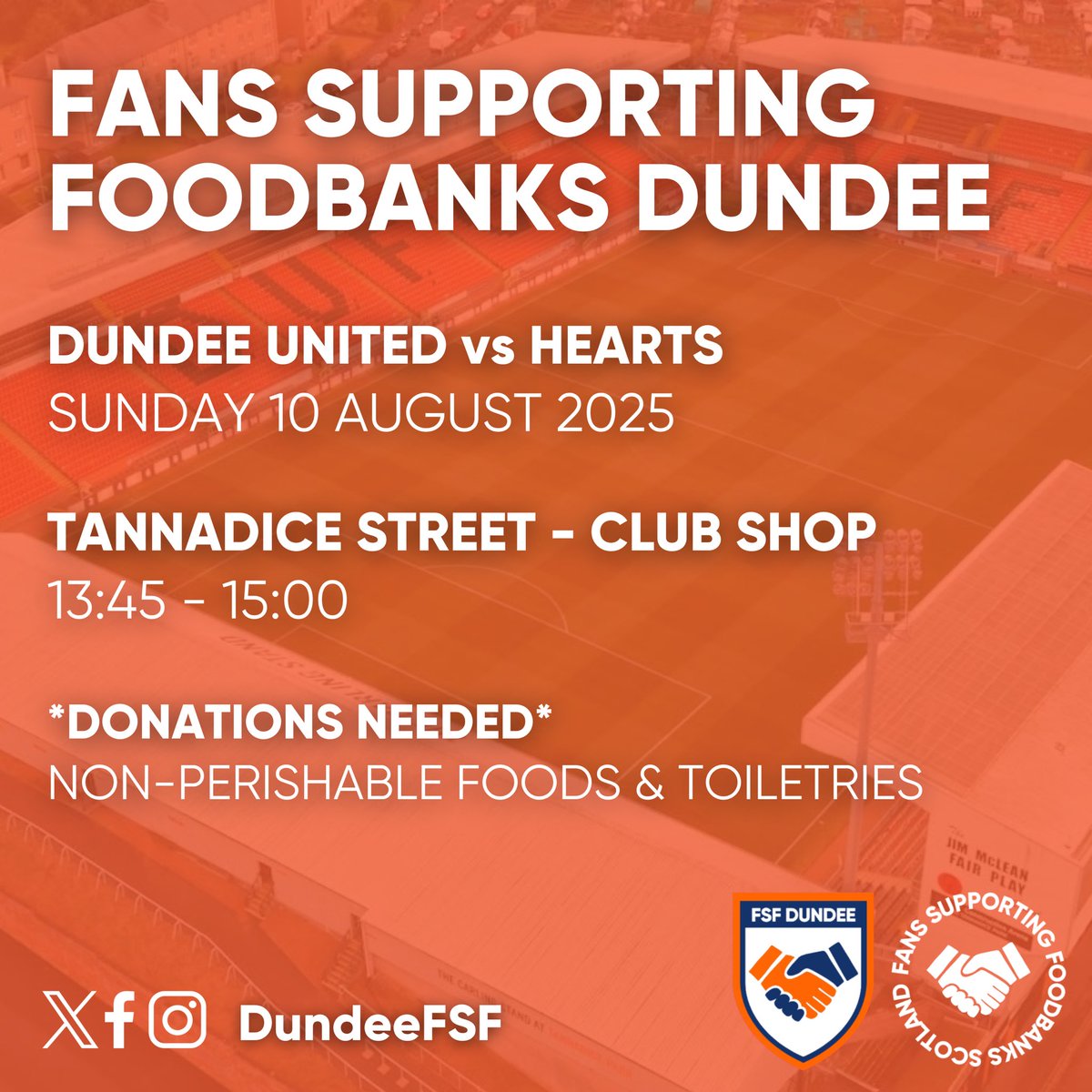 Fans Supporting Foodbanks Dundee (@dundeefsf) on Twitter photo 🥫 TANNADICE FOODBANK ⚽️
We're at Tannadice today for <a href="/dundeeunitedfc/">Dundee United FC</a> vs <a href="/JamTarts/">Heart of Midlothian FC</a>
Bring a foodbank donation if you're heading to the game. 🤝
📲 Share this post - every share helps us reach more fans!
#HungerDoesntWearClubColours 🥫 TANNADICE FOODBANK ⚽️
We're at Tannadice today for <a href="/dundeeunitedfc/">Dundee United FC</a> vs <a href="/JamTarts/">Heart of Midlothian FC</a>
Bring a foodbank donation if you're heading to the game. 🤝
📲 Share this post - every share helps us reach more fans!
#HungerDoesntWearClubColours