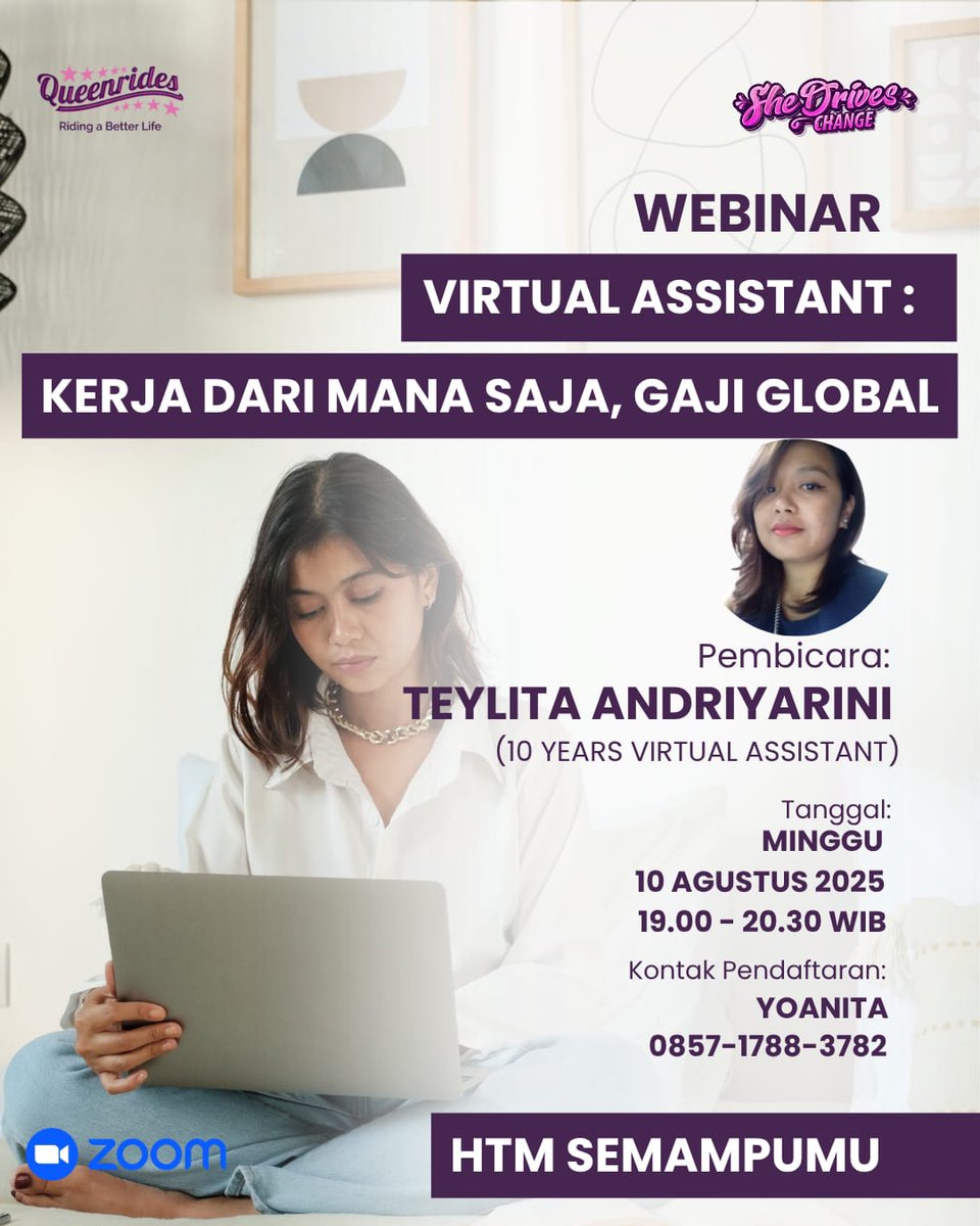 Jadi Virtual Assistant. Kerja remote, waktu fleksibel, dibayar dolar.

Yang mau belajar cara jadi Virtual Assistant dan bagaimana mendapatkan klien dalam dan luar negeri, join webinarnya.

🎟 HTM: Semampumu
🔗 Daftar: bit.ly/WebinarVirtual…